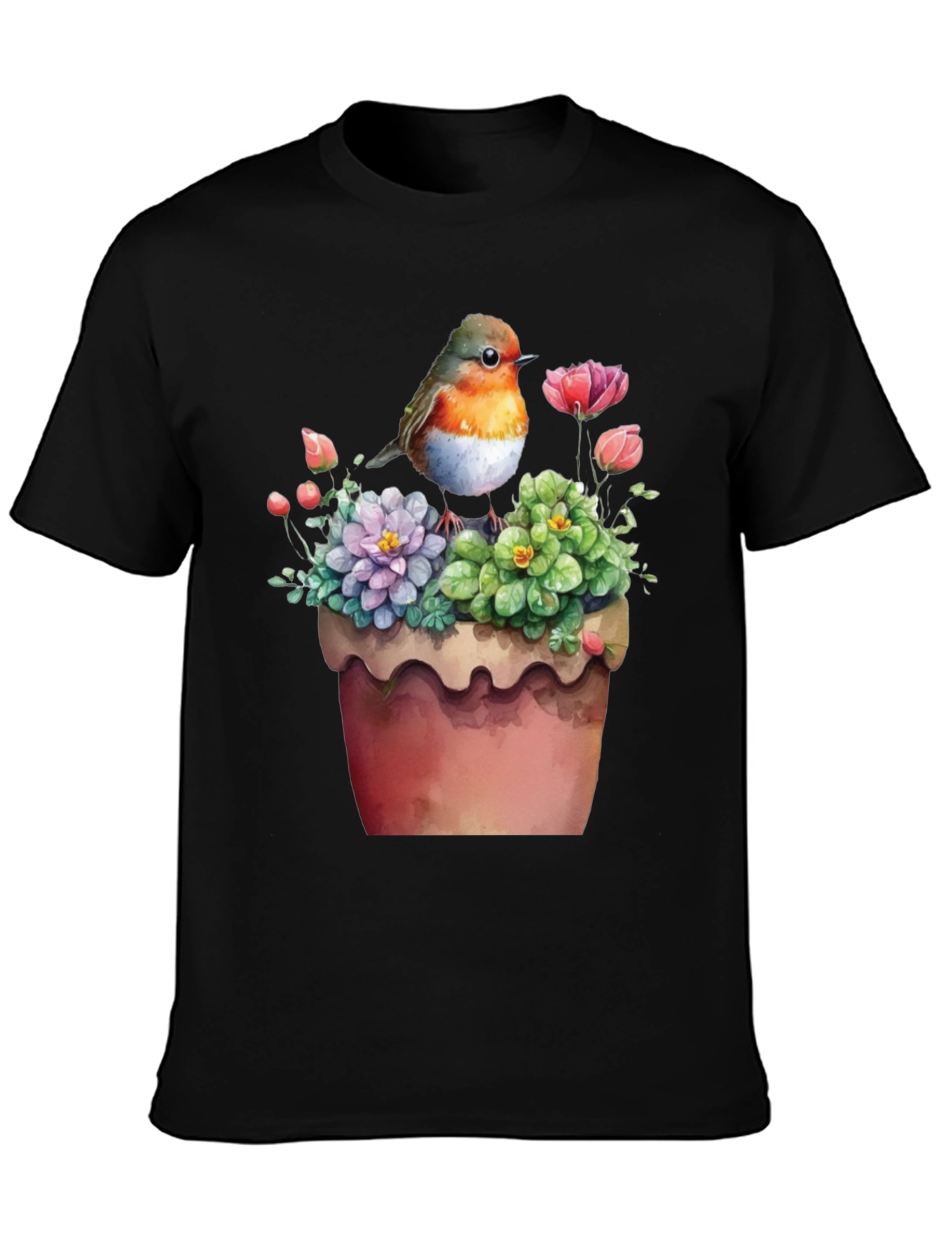 Bird & Flower Pot T-Shirt - Unique Graphic Tee