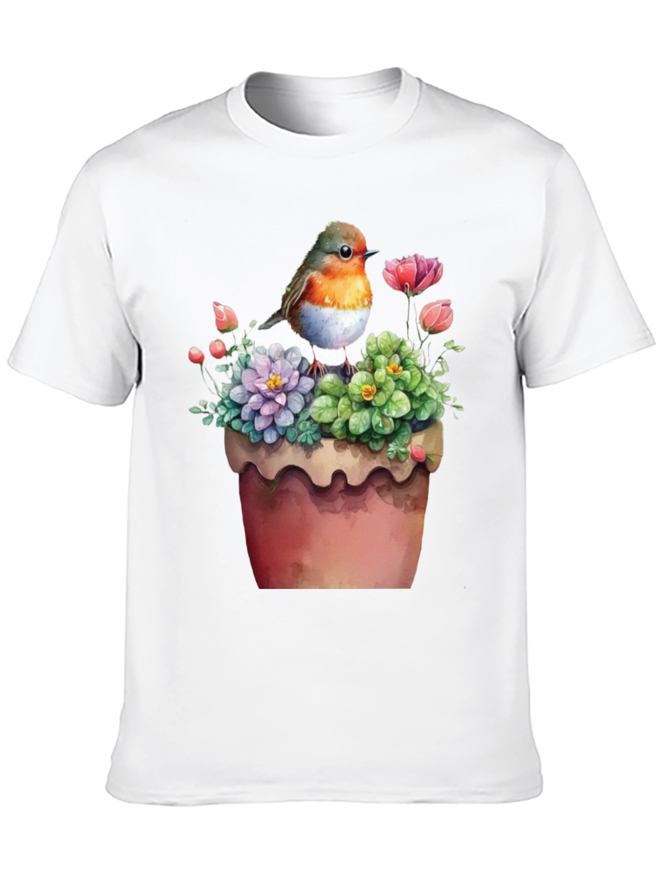 Bird & Flower Pot T-Shirt - Unique Graphic Tee