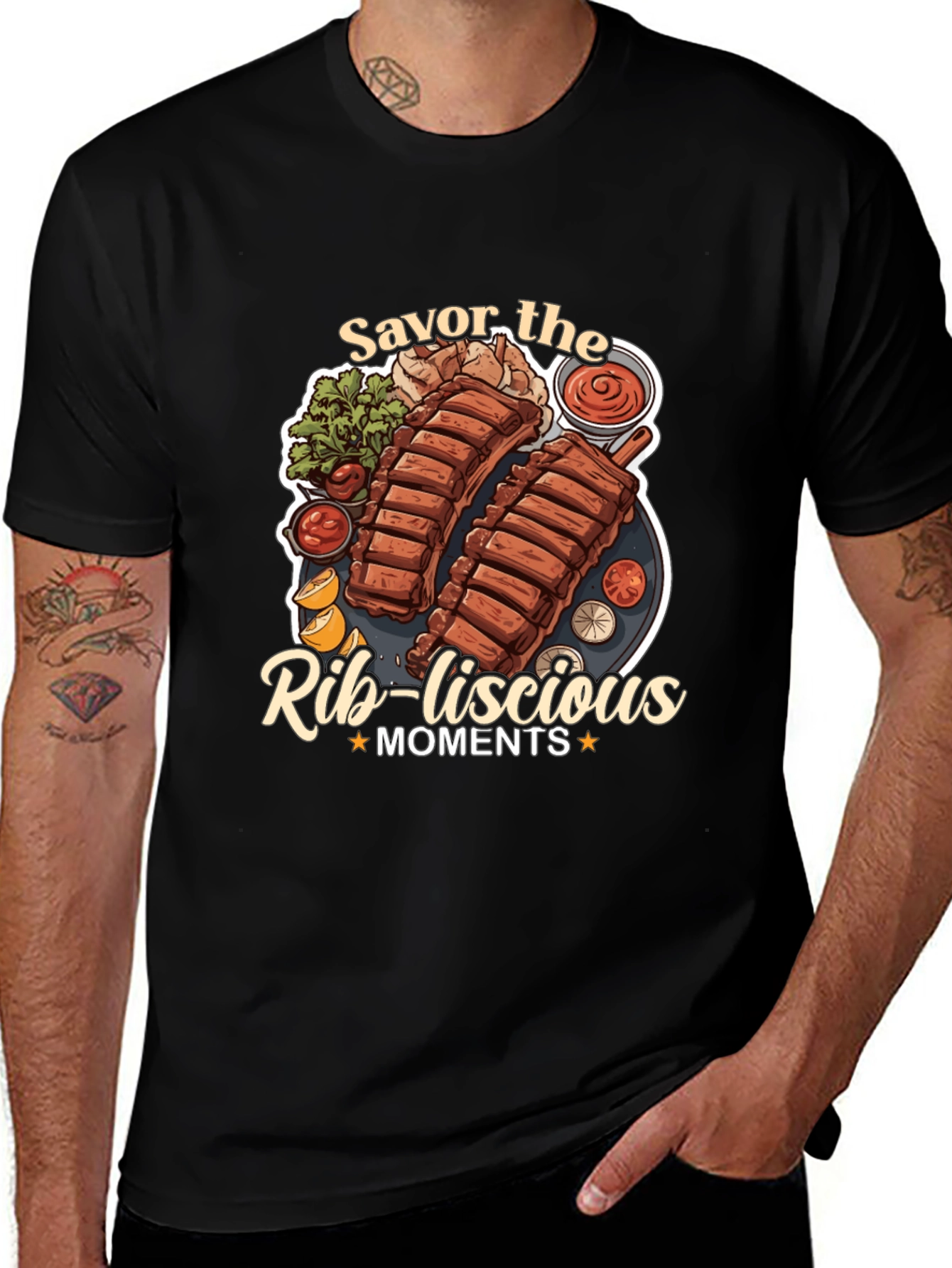 Savor the Rib-licious Moments Black Graphic Tee