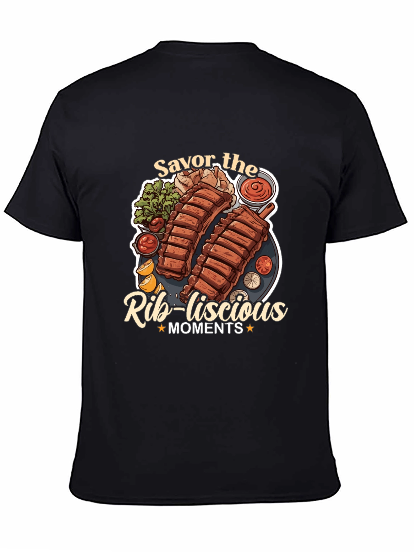 Savor the Rib-licious Moments Black Graphic Tee