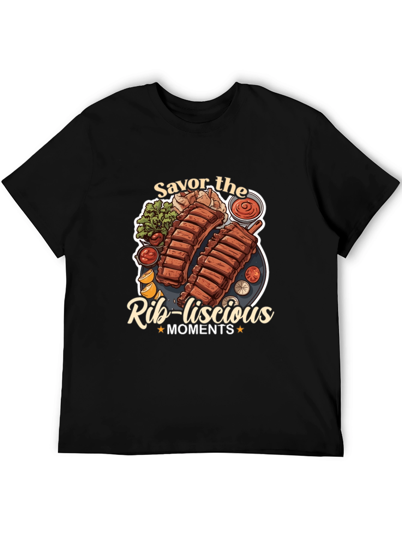 Savor the Rib-licious Moments Black Graphic Tee