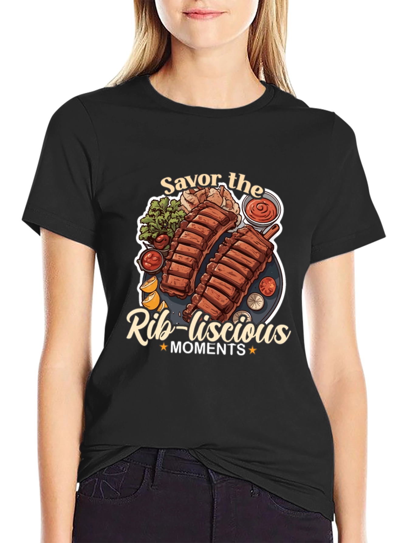 Savor the Rib-licious Moments Black Graphic Tee