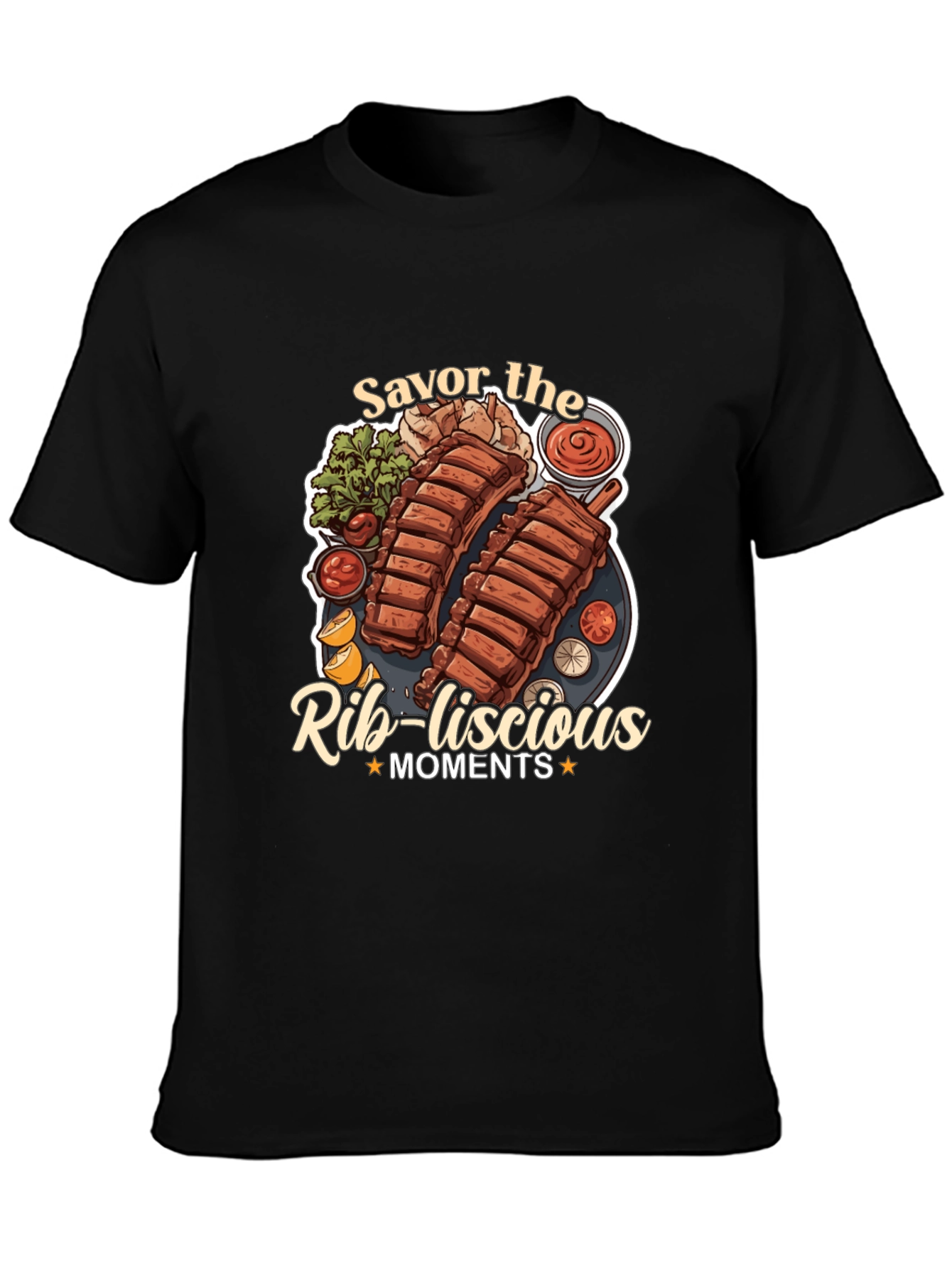 Savor the Rib-licious Moments Black Graphic Tee