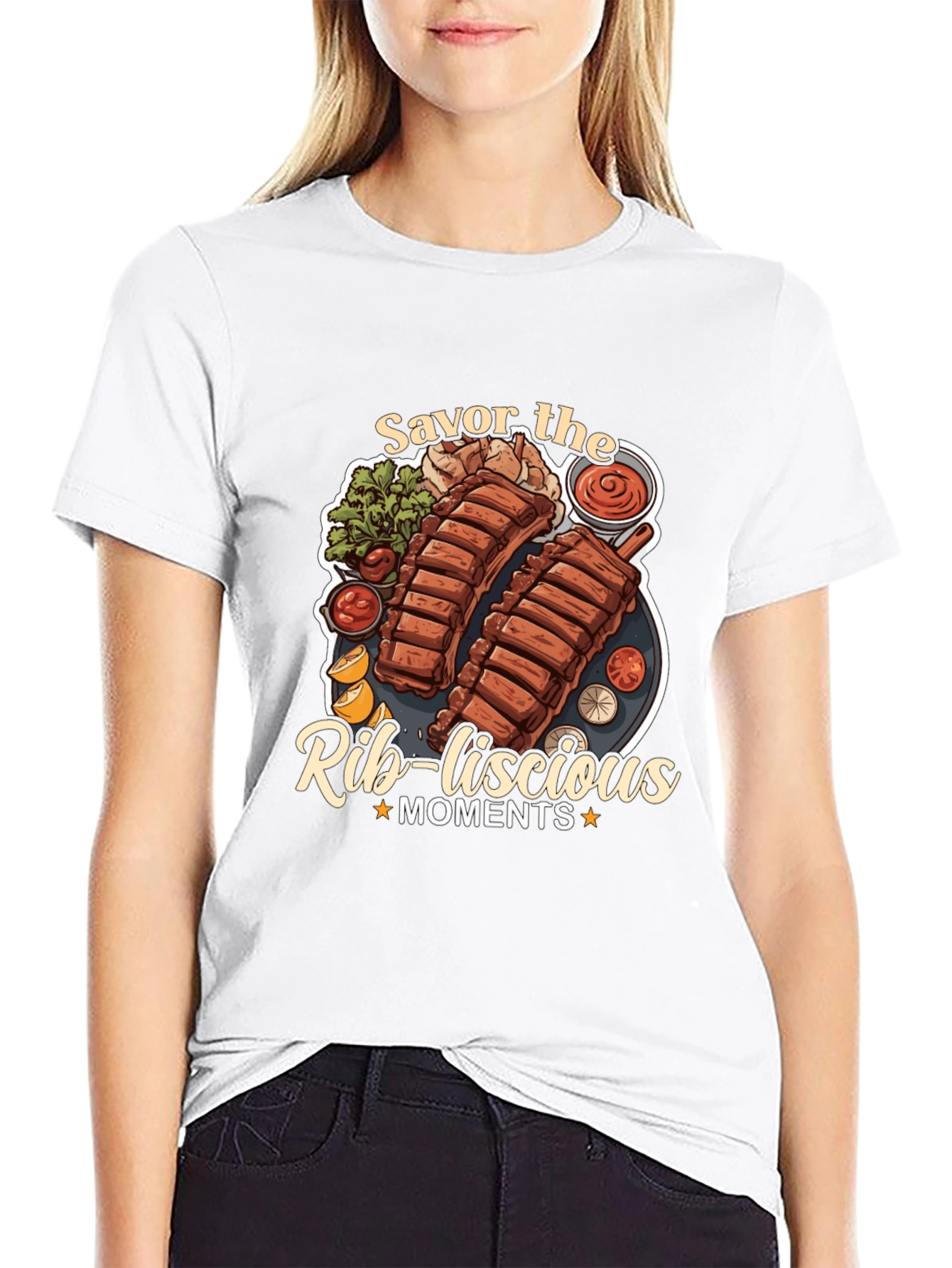 Savor the Rib-licious Moments Black Graphic Tee