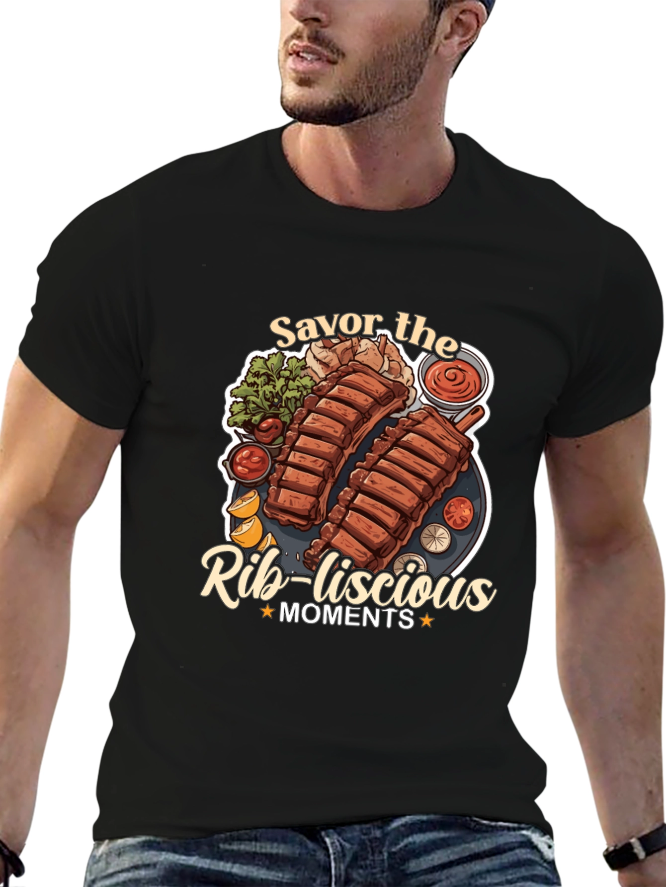 Savor the Rib-licious Moments Black Graphic Tee