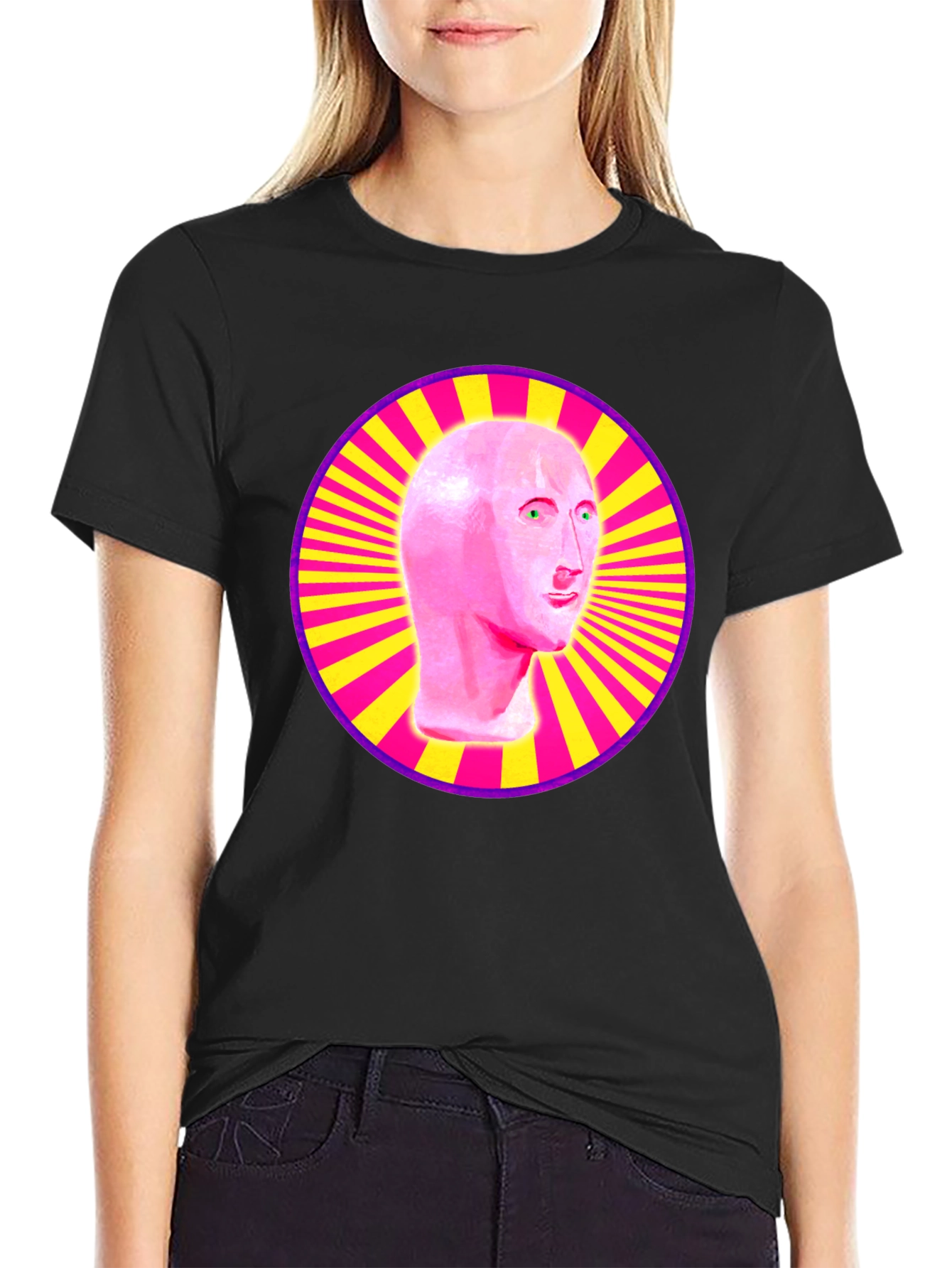 Meme Man Head in Circle Graphic Tee - Black