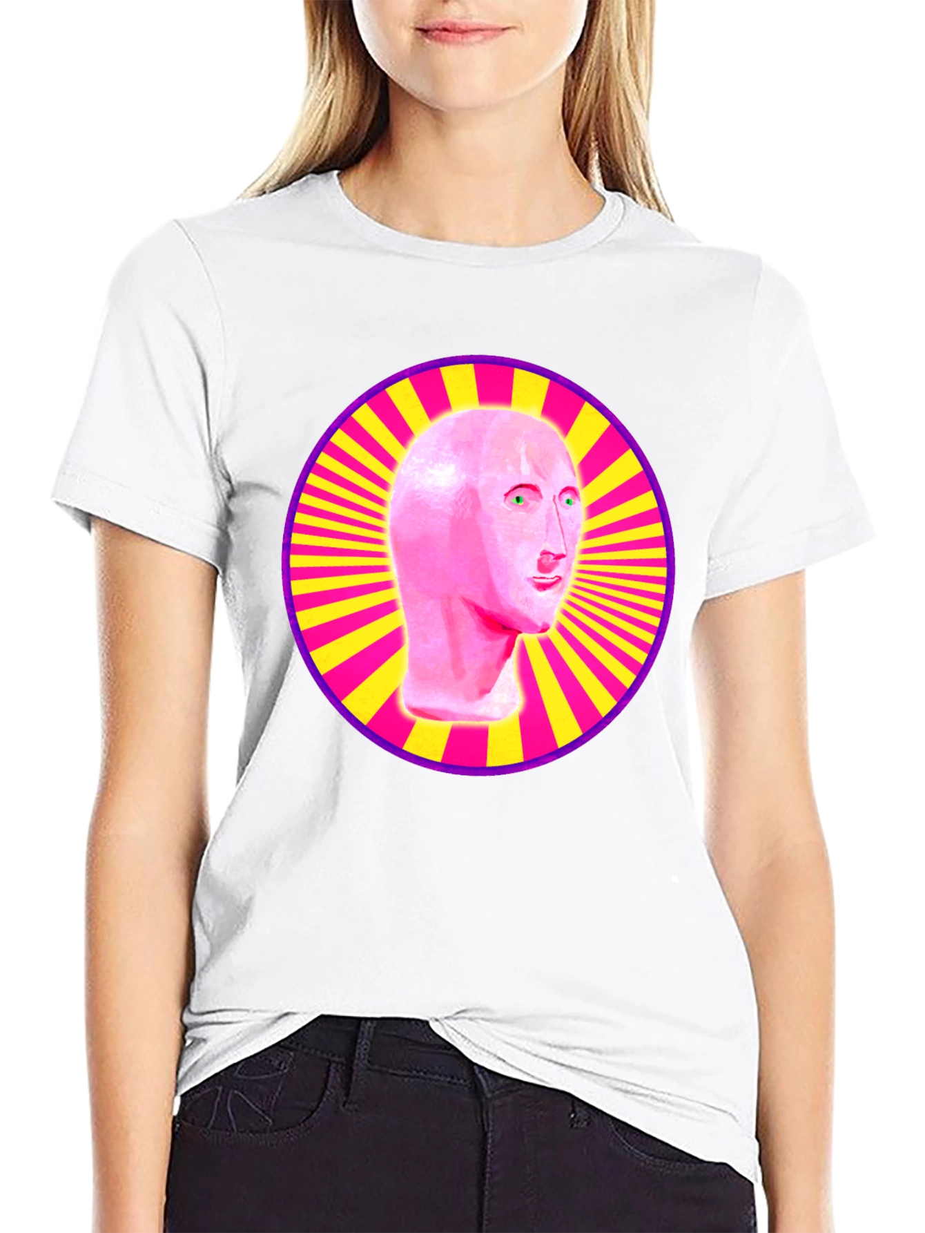 Meme Man Head in Circle Graphic Tee - Black