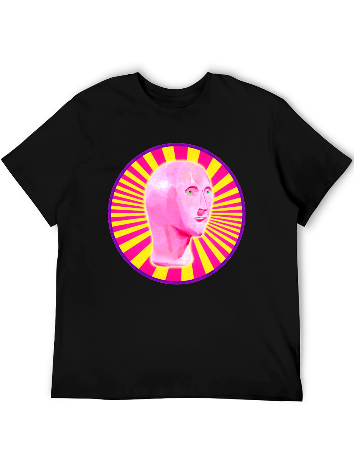 Meme Man Head in Circle Graphic Tee - Black