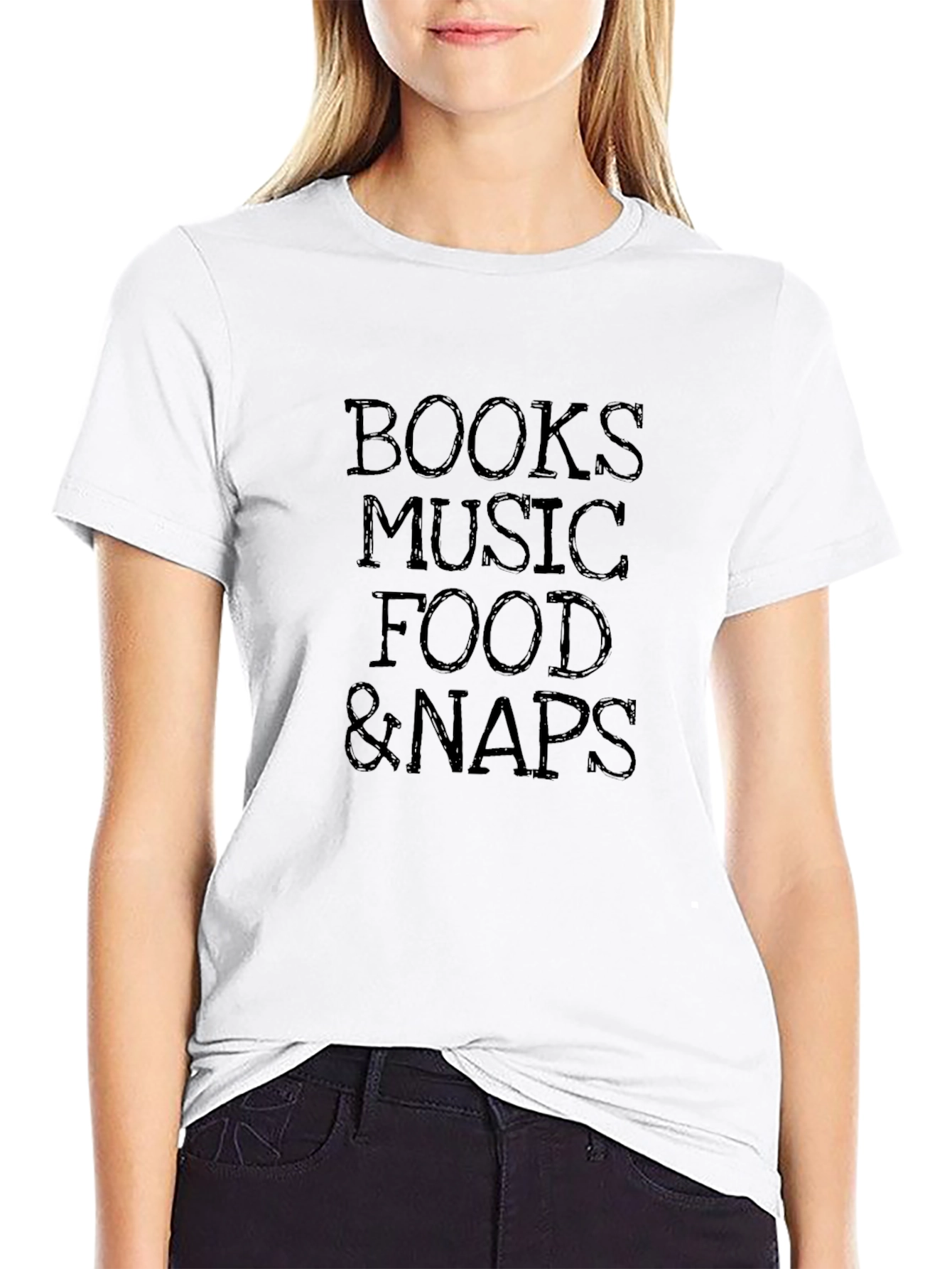 Books Music Food & Naps Black Graphic Tee