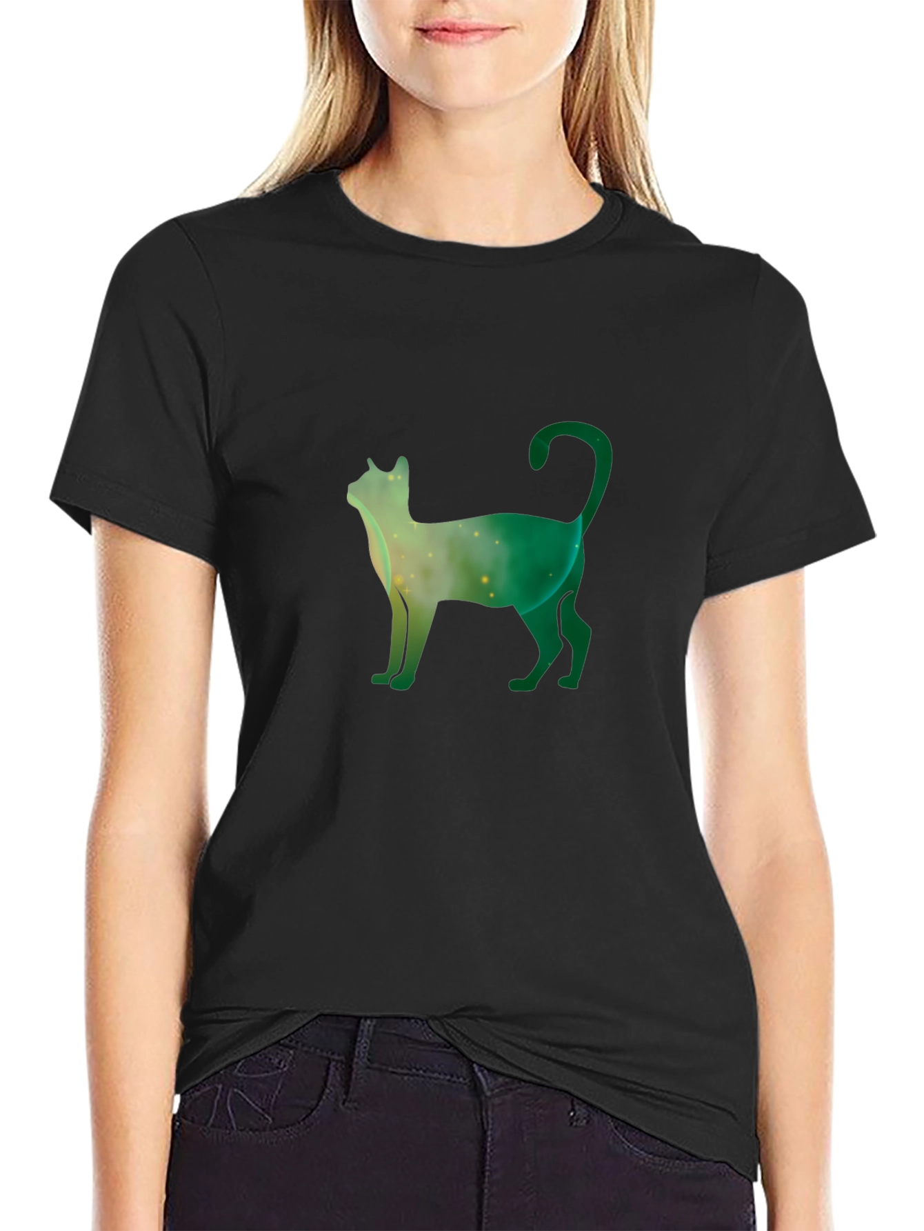 Galaxy Cat Tee - Stylish Black Cotton T-Shirt