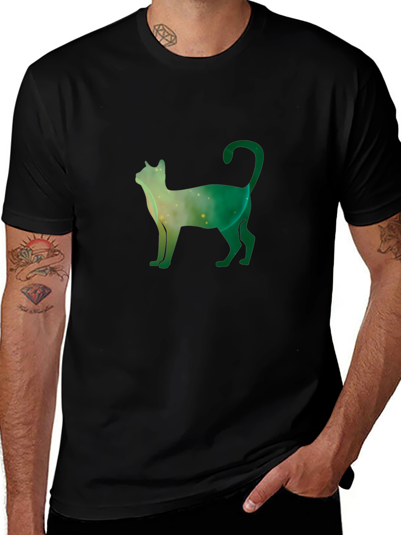 Galaxy Cat Tee - Stylish Black Cotton T-Shirt