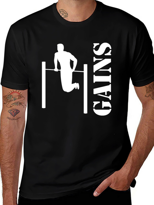 Gains Workout T-Shirt - Black Graphic Print