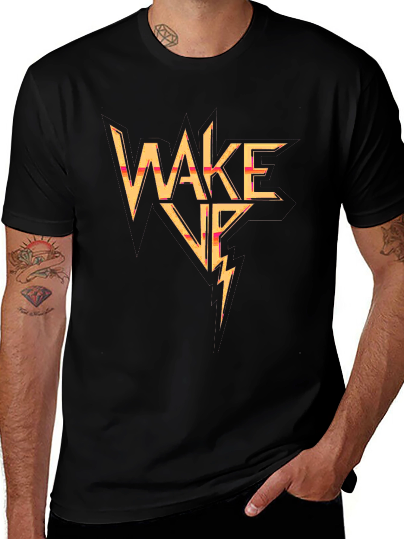 Wake Up Lightning Bolt Graphic Tee - Black