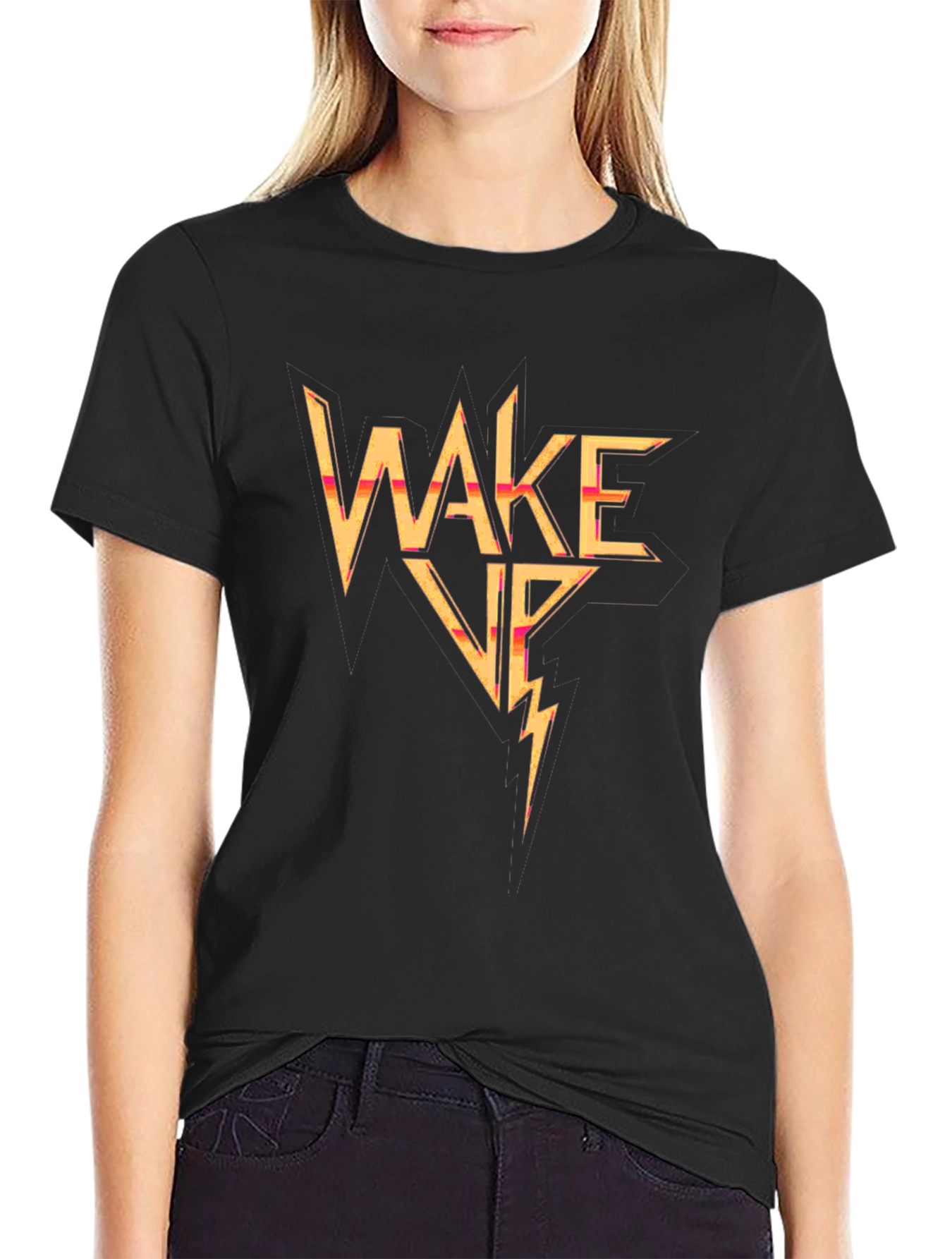 Wake Up Lightning Bolt Graphic Tee - Black