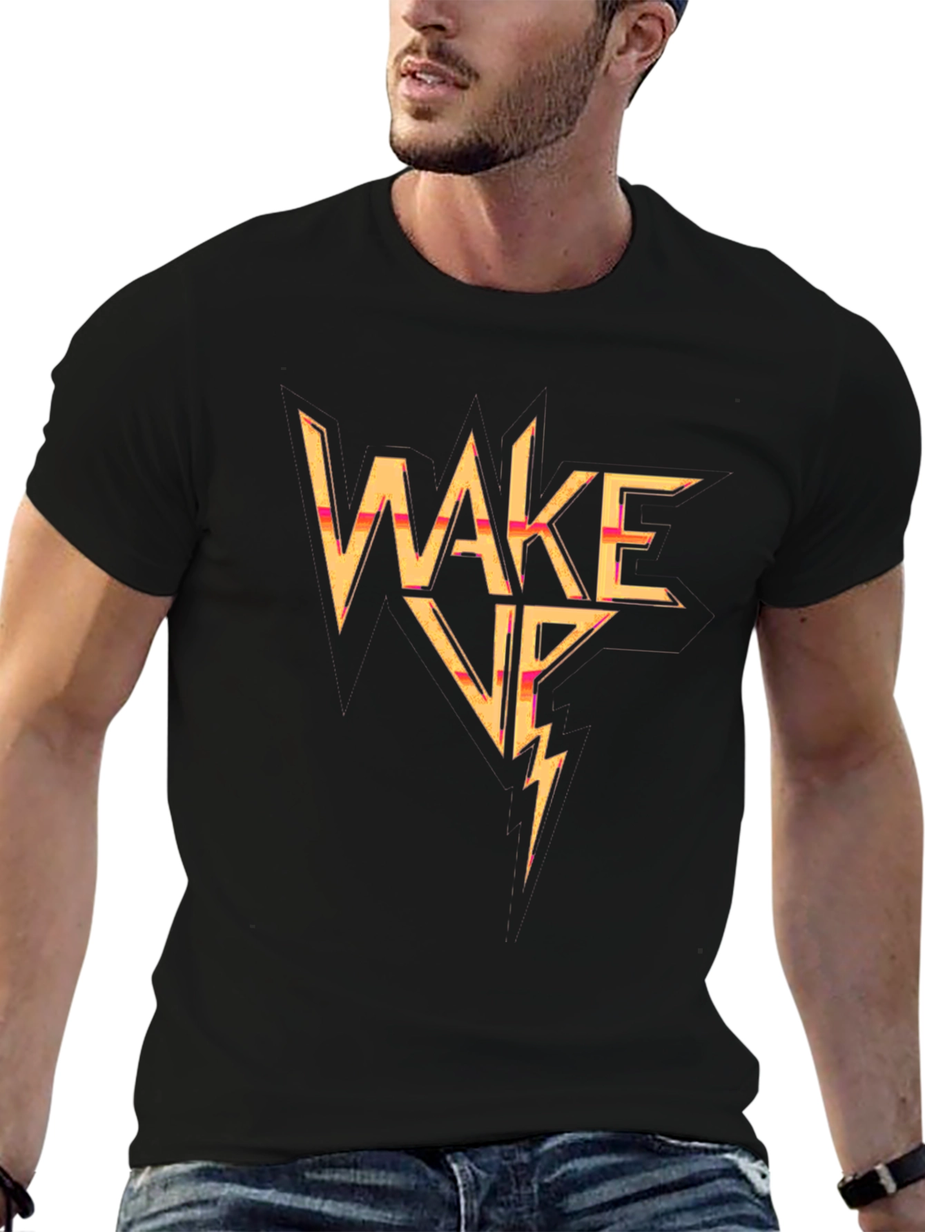 Wake Up Lightning Bolt Graphic Tee - Black