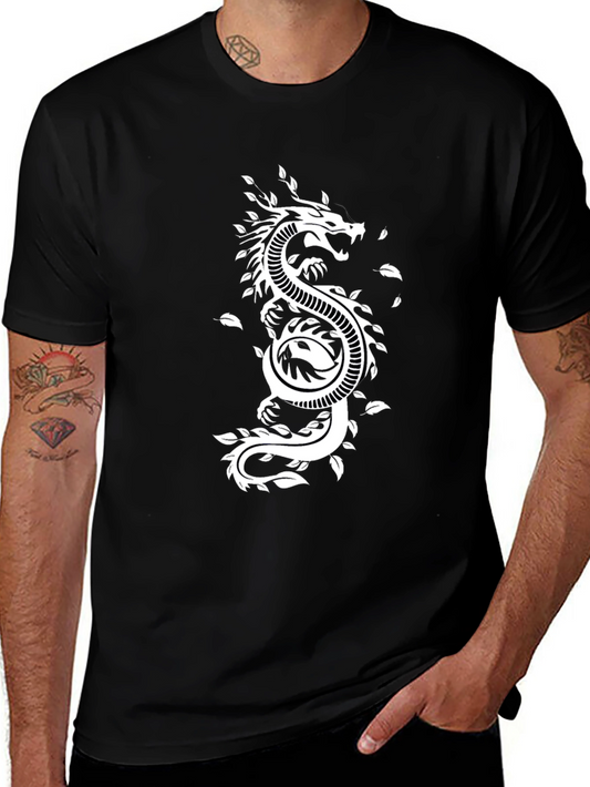 Dragon Yin Yang Graphic Tee - Black Cotton Blend