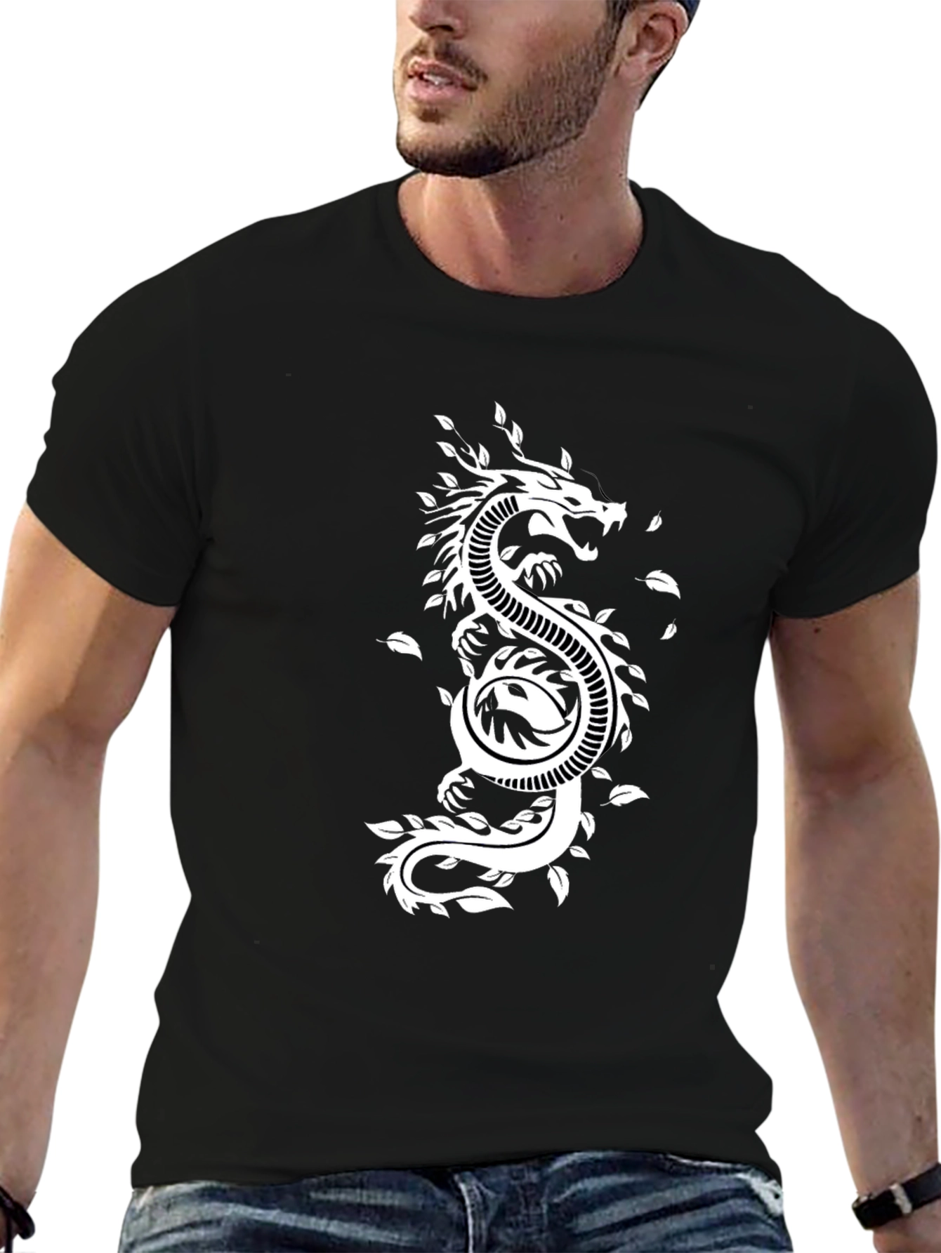 Dragon Yin Yang Graphic Tee - Black Cotton Blend