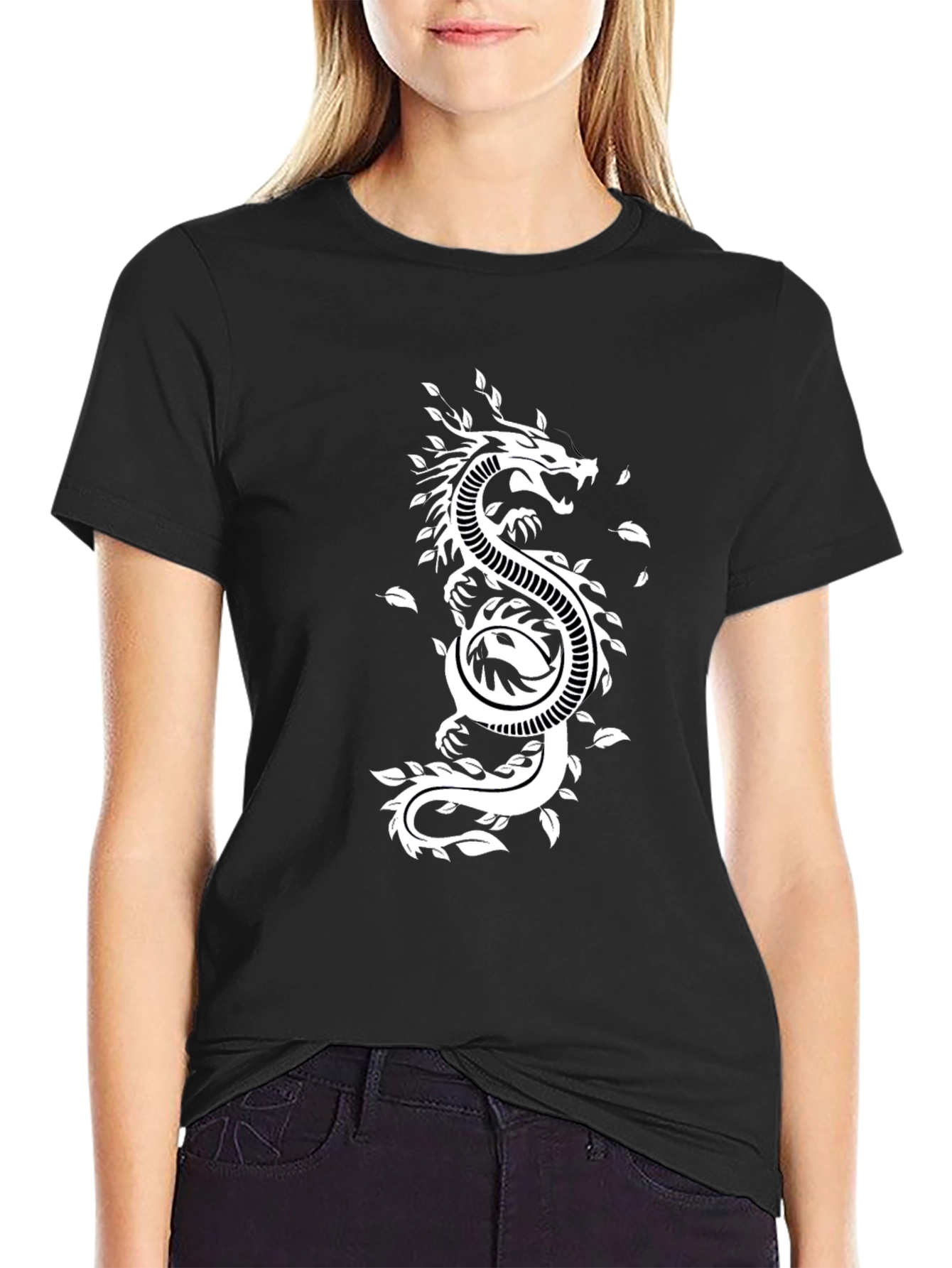 Dragon Yin Yang Graphic Tee - Black Cotton Blend