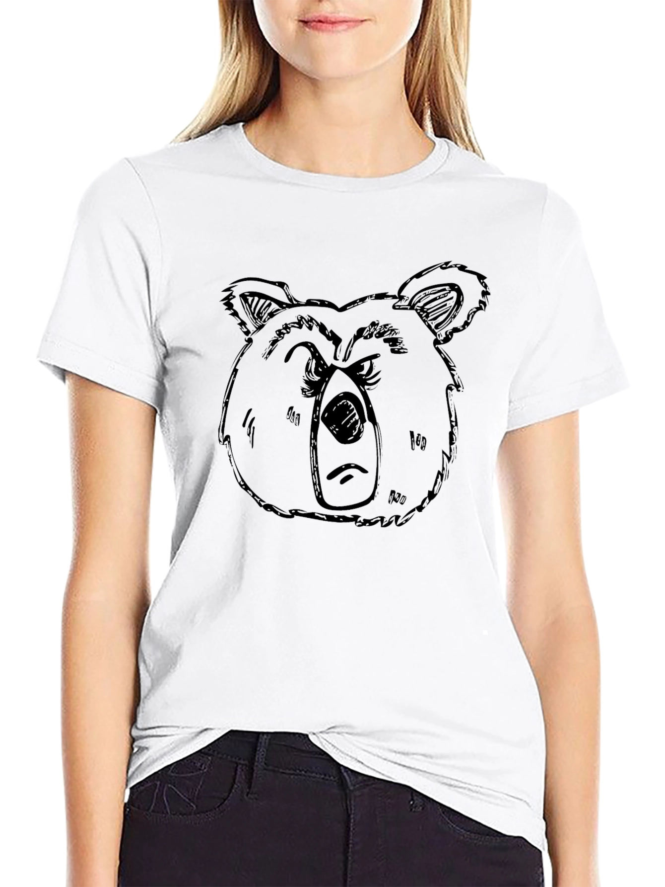 Grumpy Bear Graphic Tee - Black Cotton T-Shirt