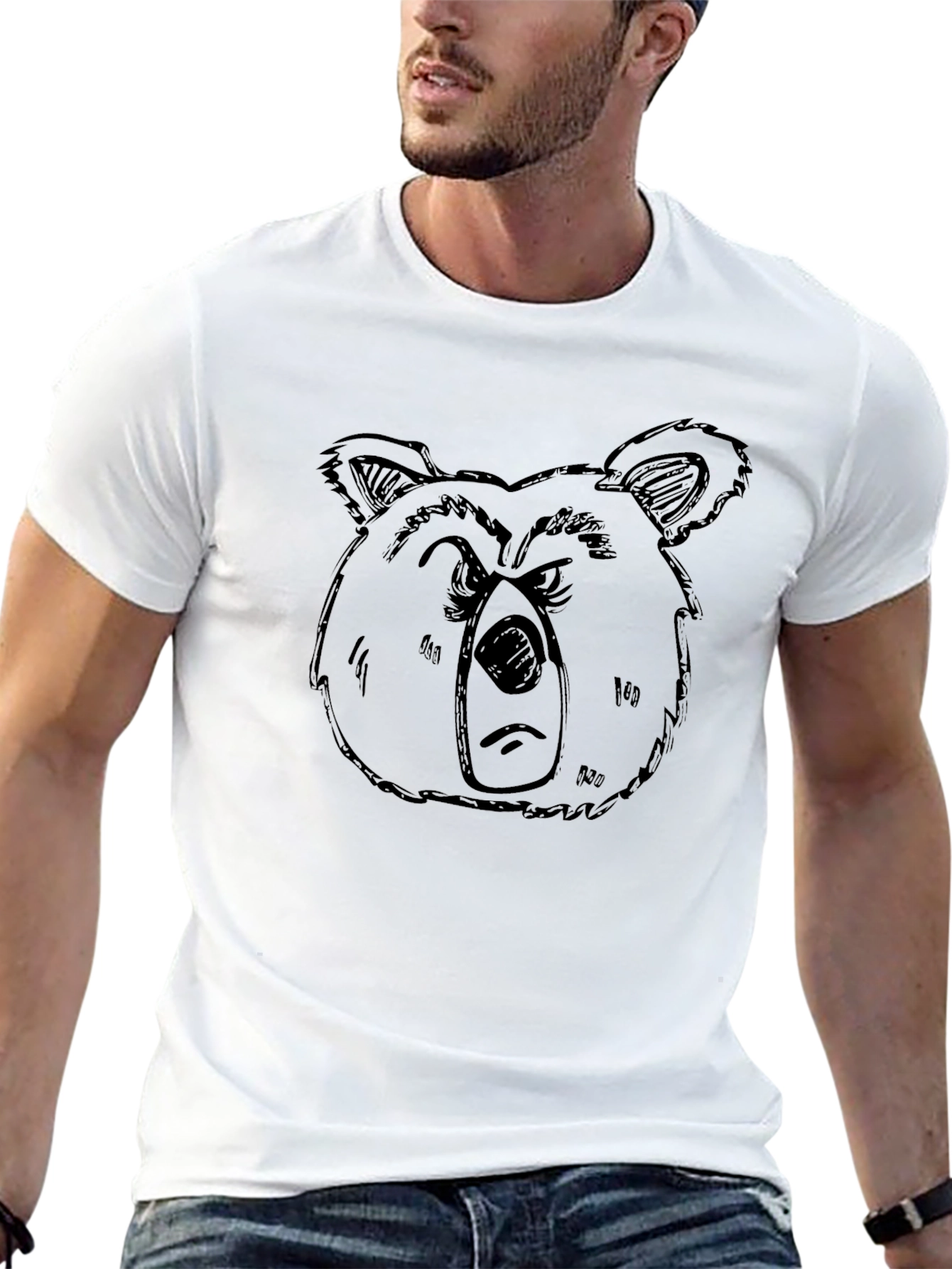 Grumpy Bear Graphic Tee - Black Cotton T-Shirt