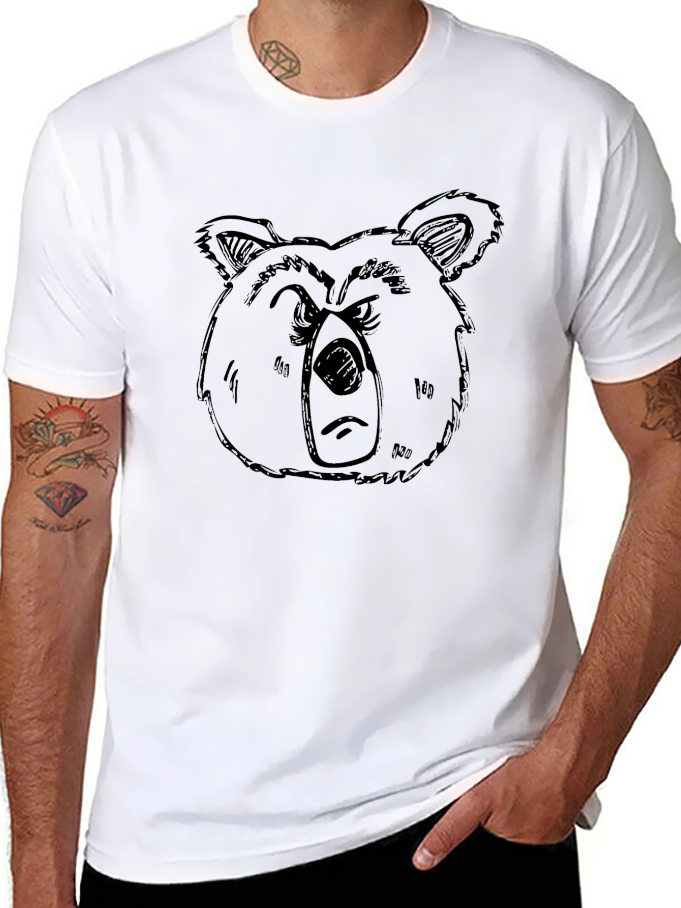 Grumpy Bear Graphic Tee - Black Cotton T-Shirt