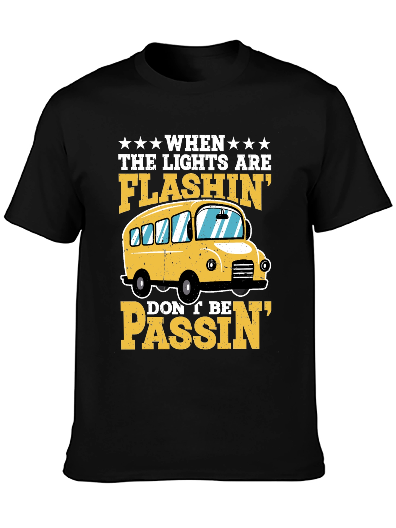 Flashing Lights School Bus Graphic T-Shirt