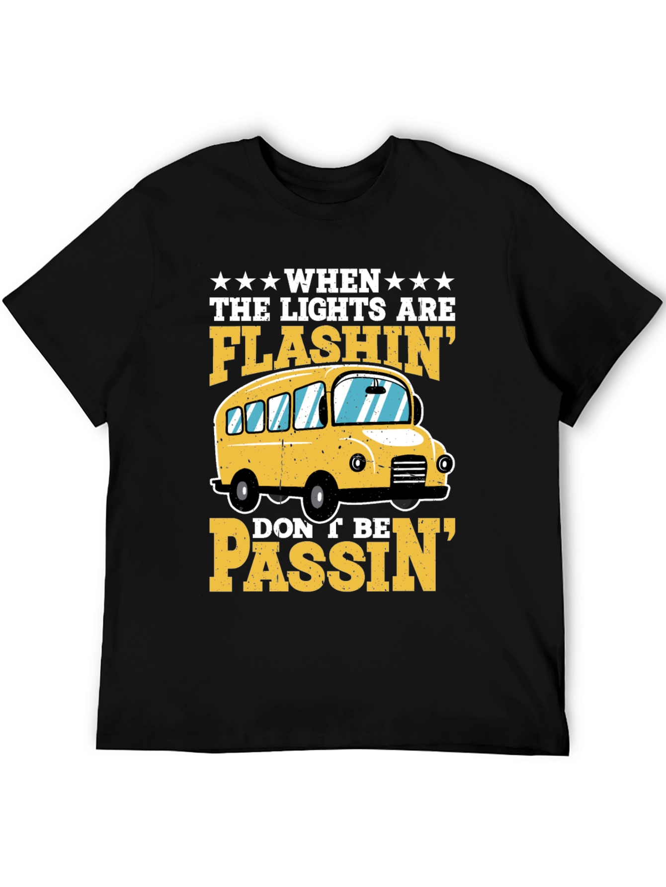 Flashing Lights School Bus Graphic T-Shirt