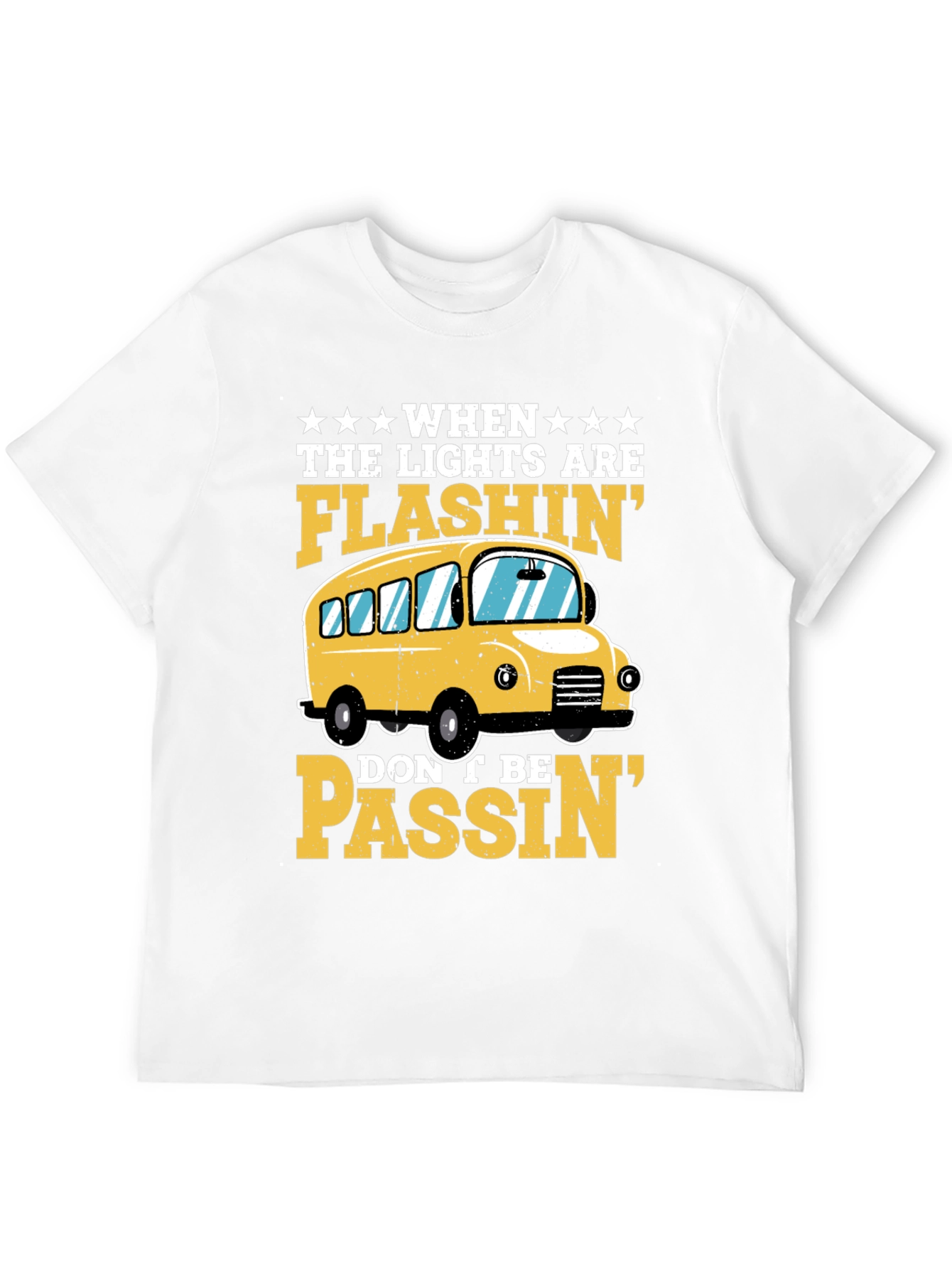 Flashing Lights School Bus Graphic T-Shirt