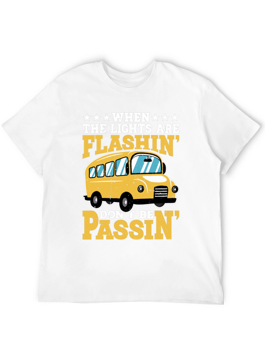 Flashing Lights School Bus Graphic T-Shirt