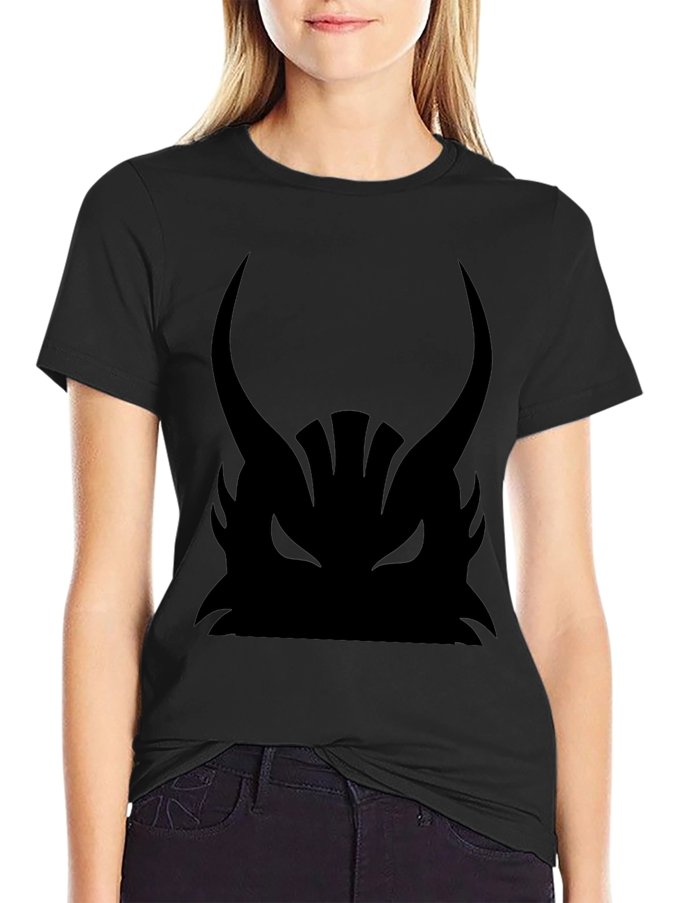Mens Black Graphic Tee - Samurai Helmet Design