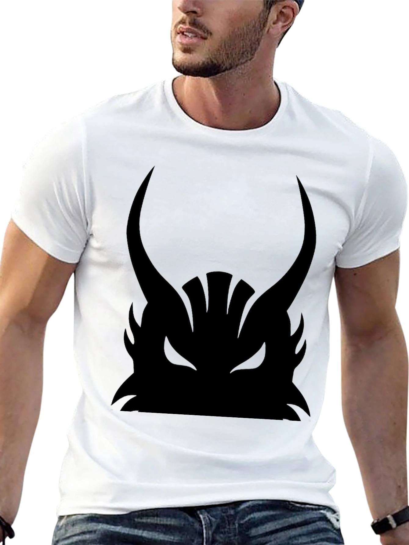 Mens Black Graphic Tee - Samurai Helmet Design