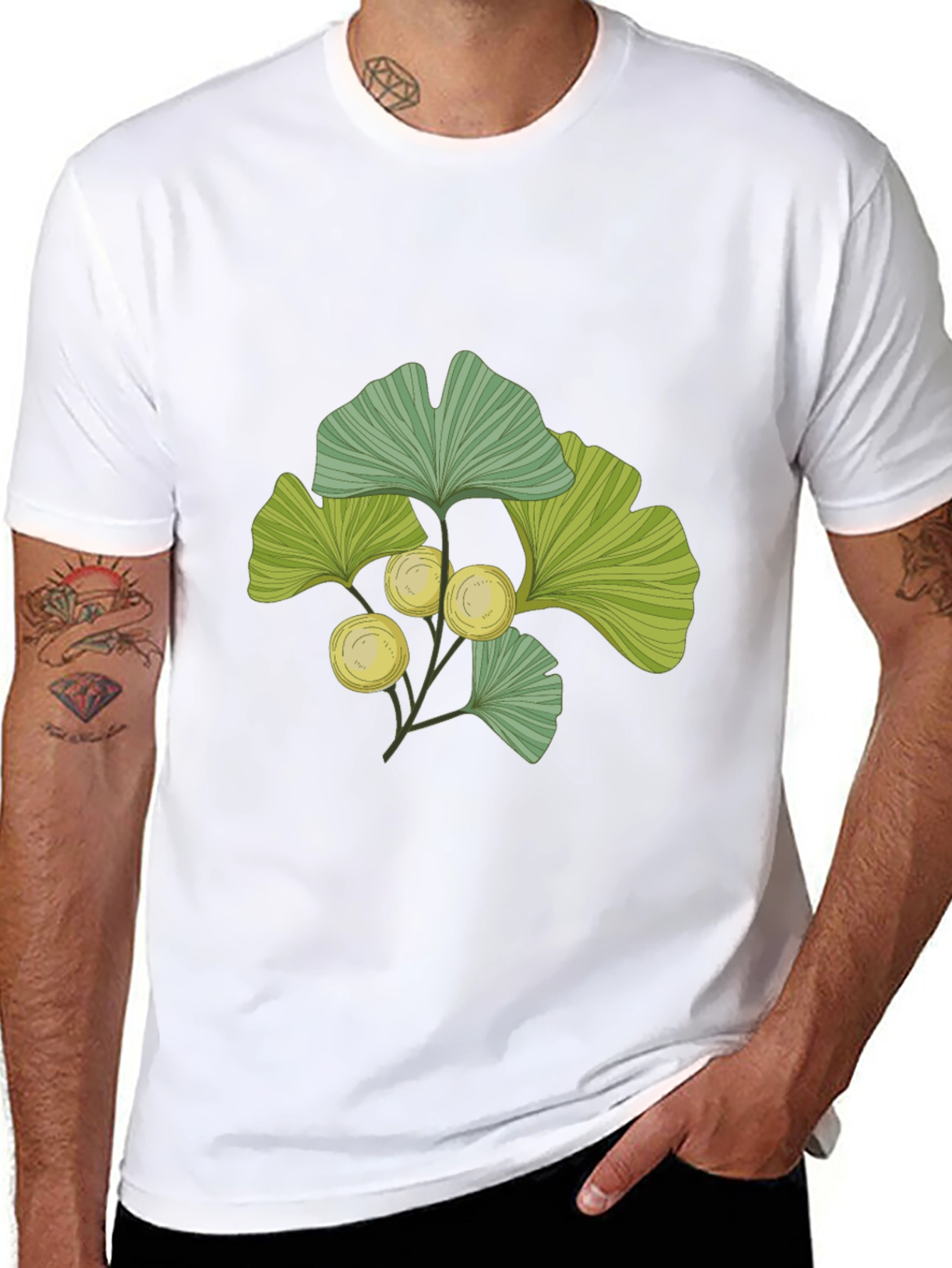 Ginkgo Leaf Print T-Shirt - Nature Inspired Design