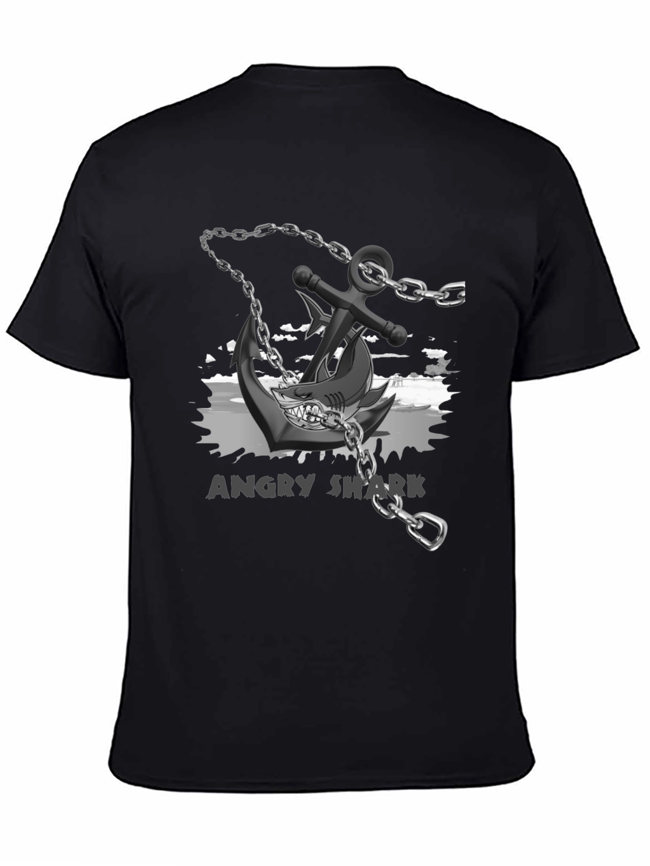 Angry Shark Anchor T-Shirt Black