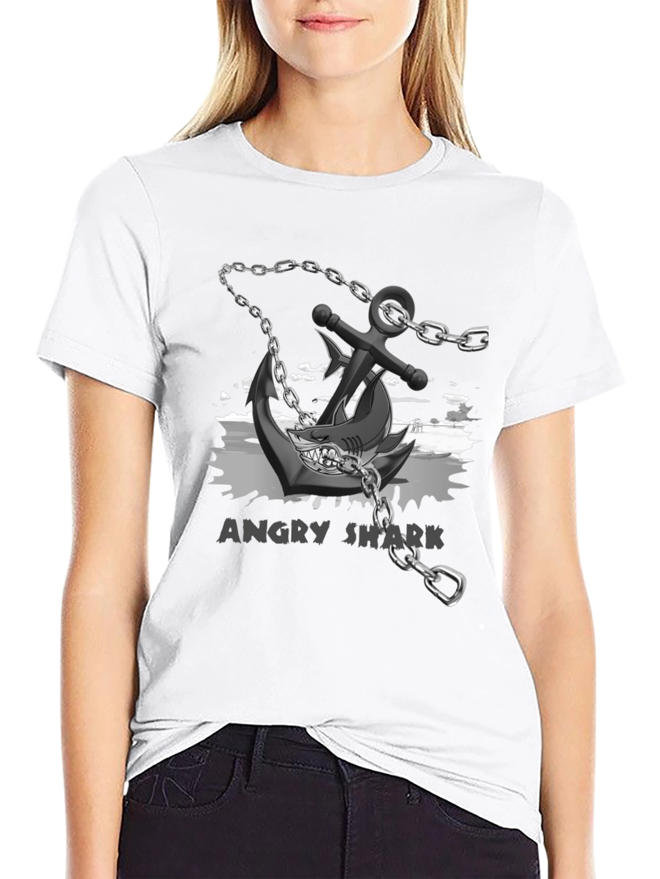 Angry Shark Anchor T-Shirt Black