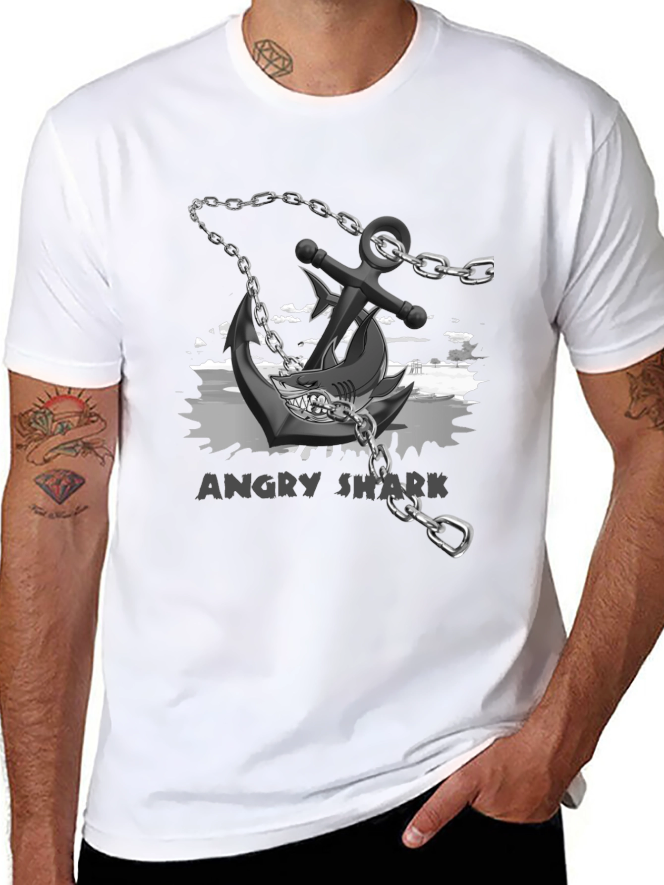 Angry Shark Anchor T-Shirt Black