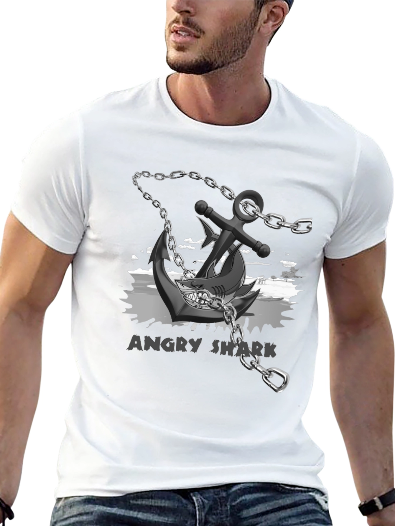 Angry Shark Anchor T-Shirt Black