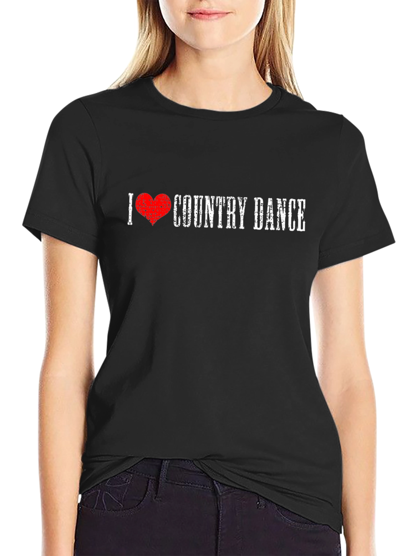 I Love Country Dance Graphic Tee Shirt - Black