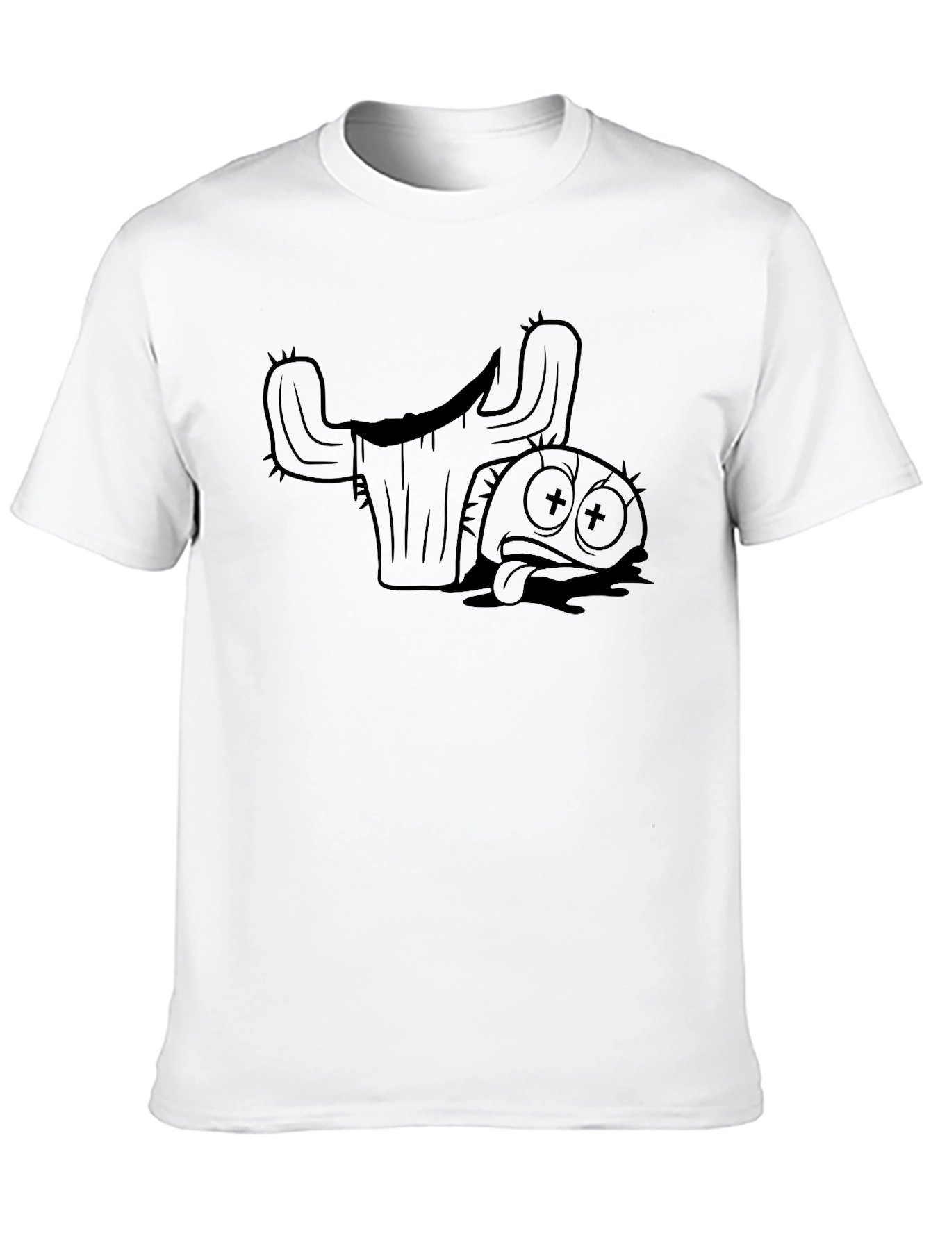 Funny Dead Taco and Cactus Graphic T-Shirt - Black