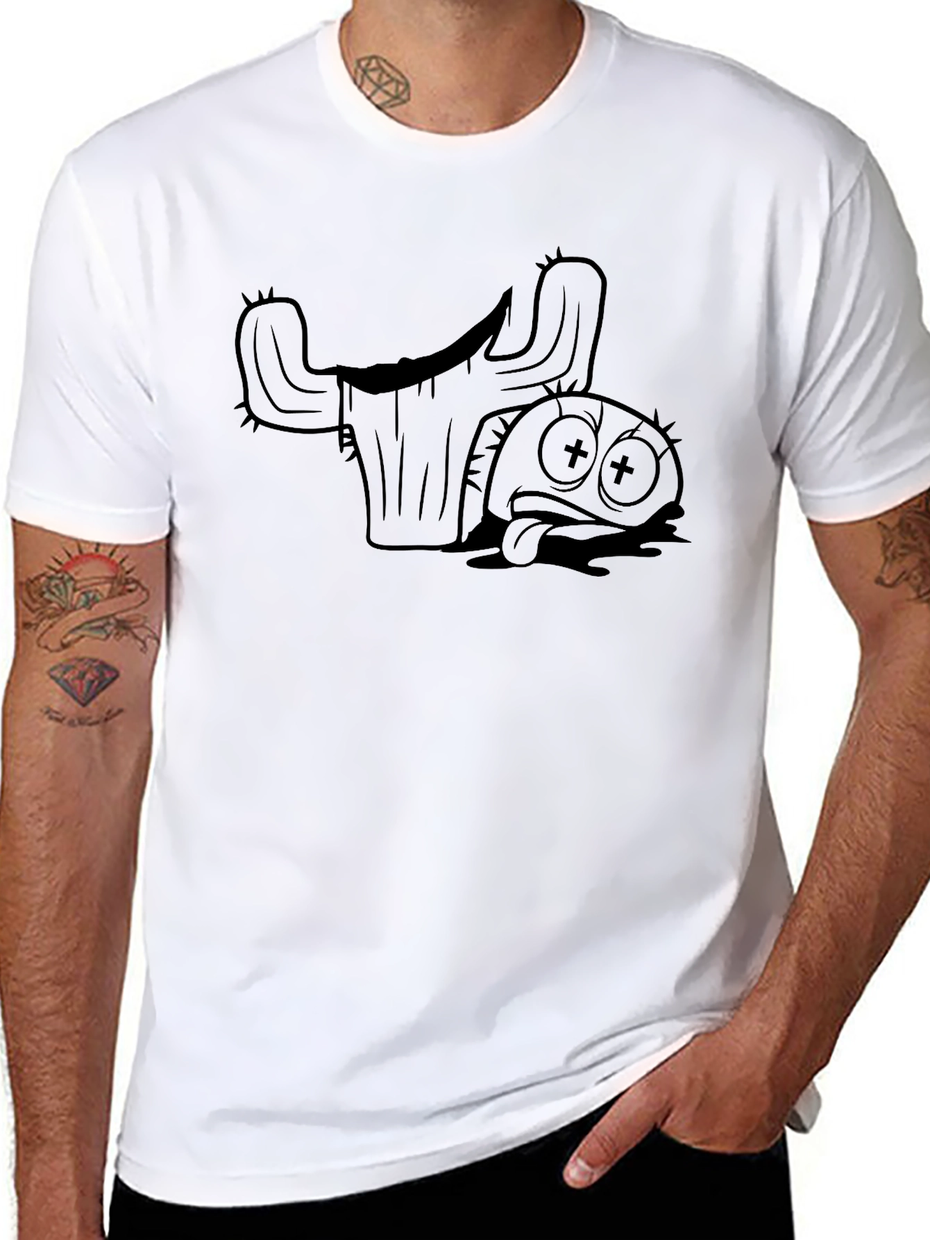 Funny Dead Taco and Cactus Graphic T-Shirt - Black