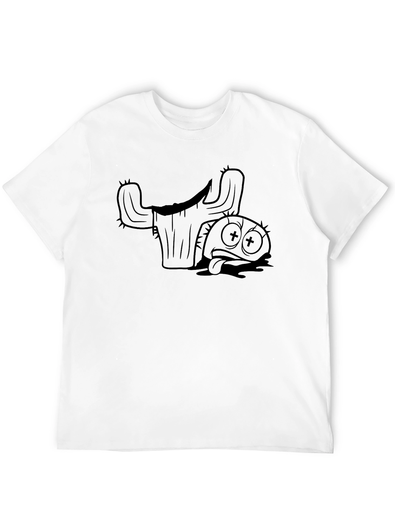 Funny Dead Taco and Cactus Graphic T-Shirt - Black