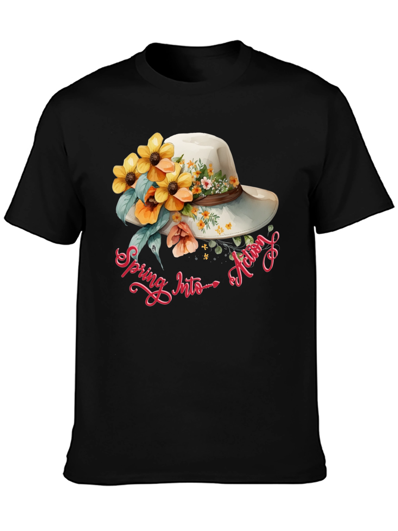 Floral Hat Spring Into Action Graphic Tee