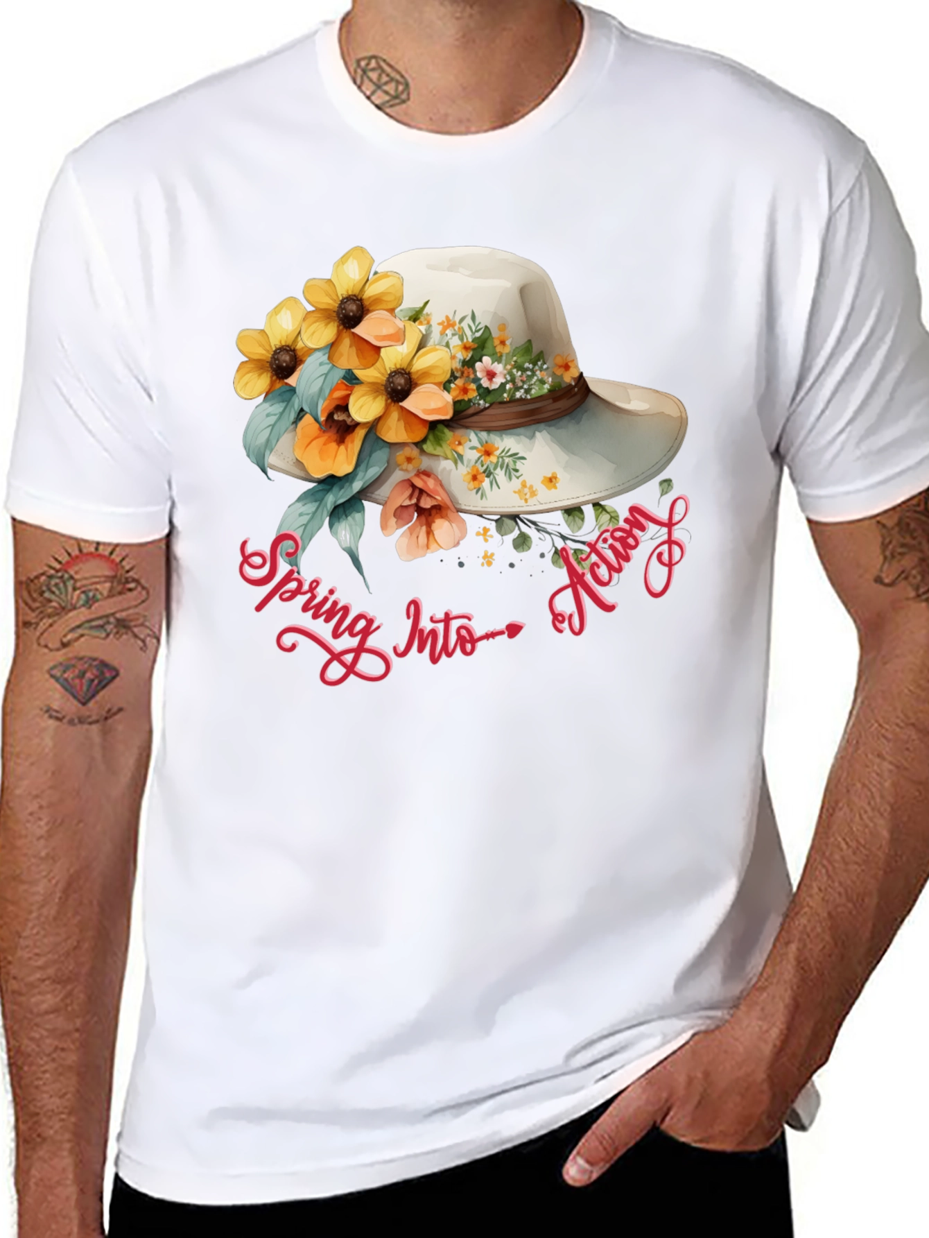 Floral Hat Spring Into Action Graphic Tee
