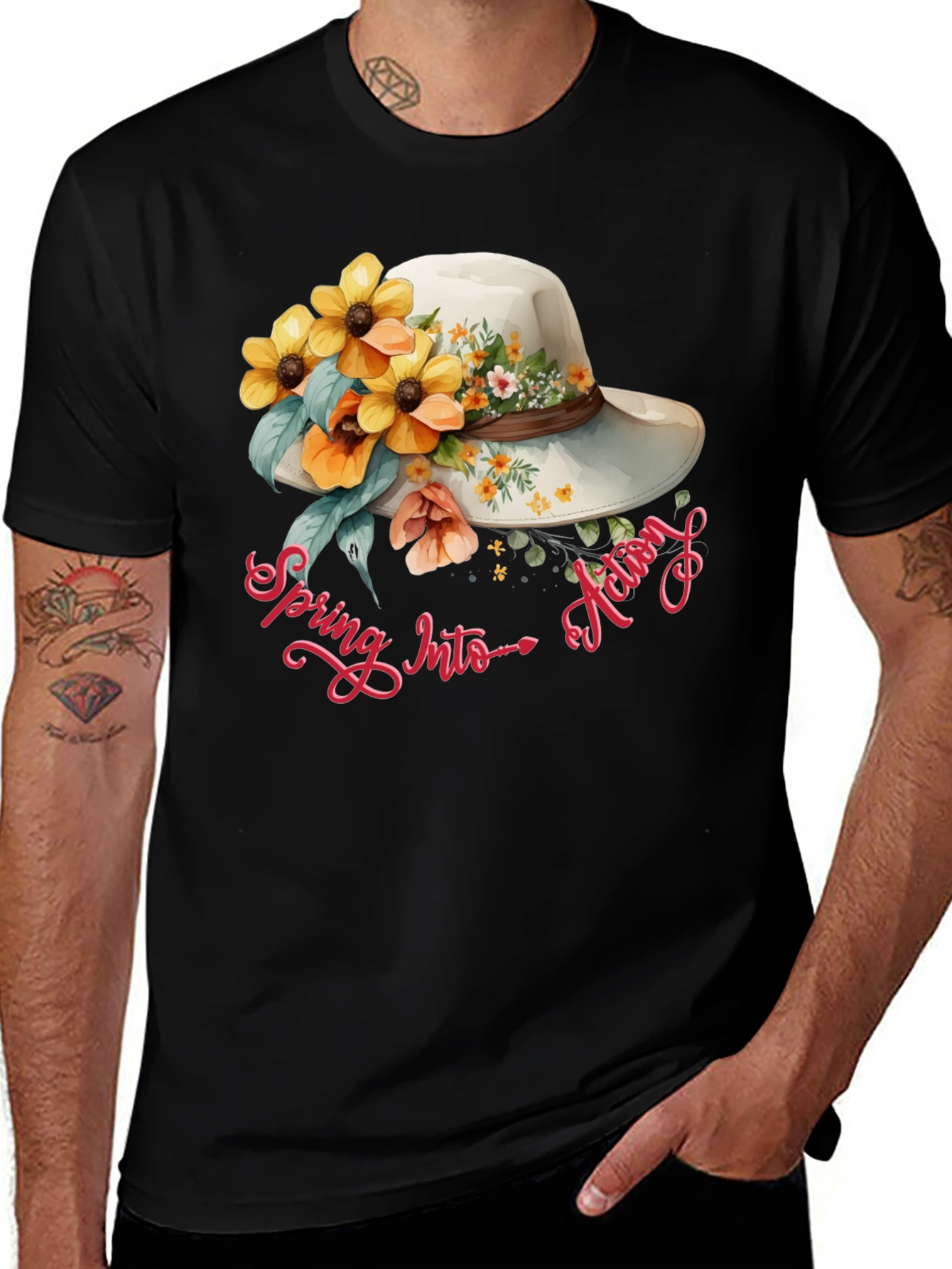 Floral Hat Spring Into Action Graphic Tee