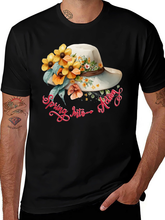 Floral Hat Spring Into Action Graphic Tee
