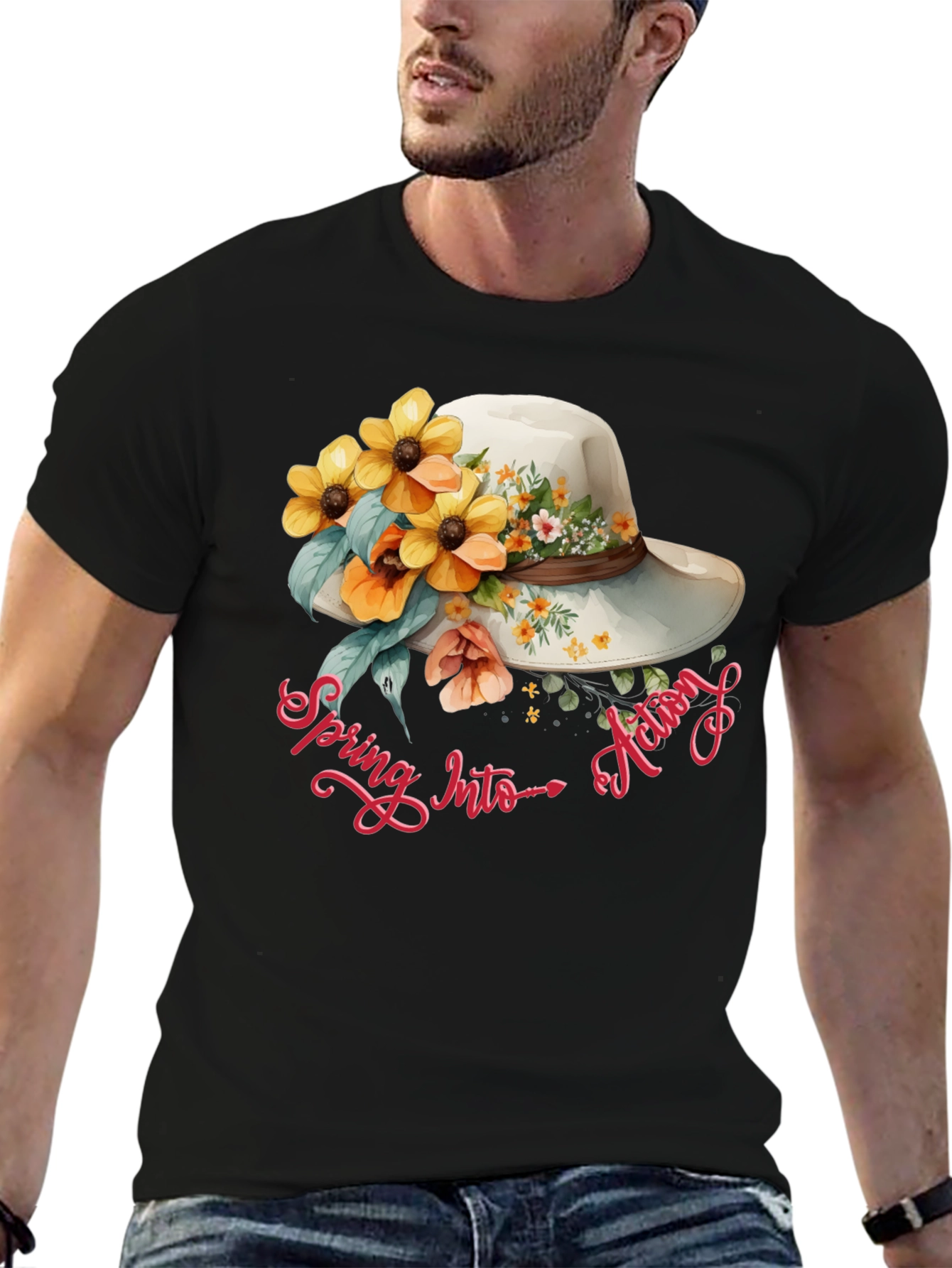 Floral Hat Spring Into Action Graphic Tee