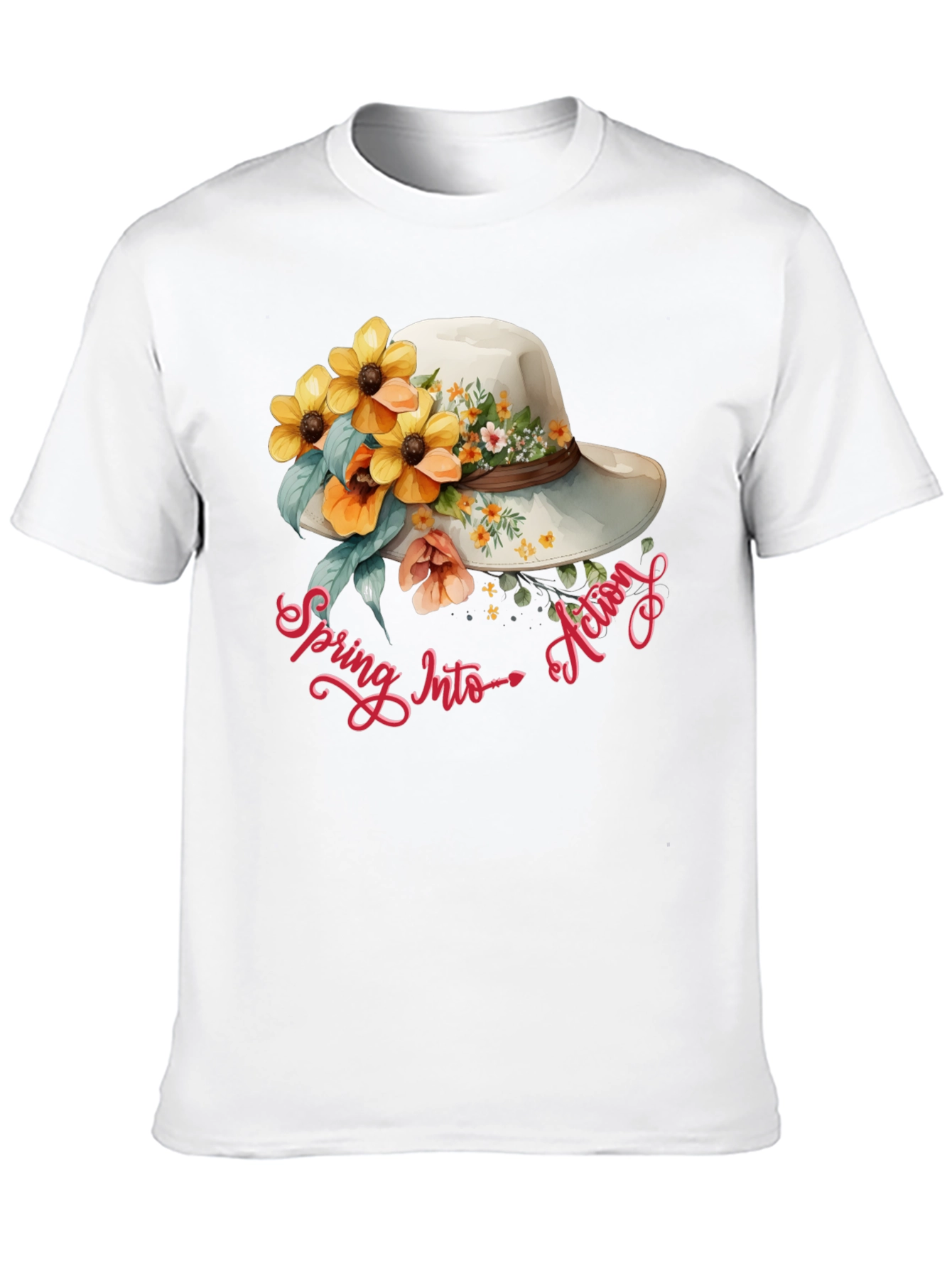 Floral Hat Spring Into Action Graphic Tee