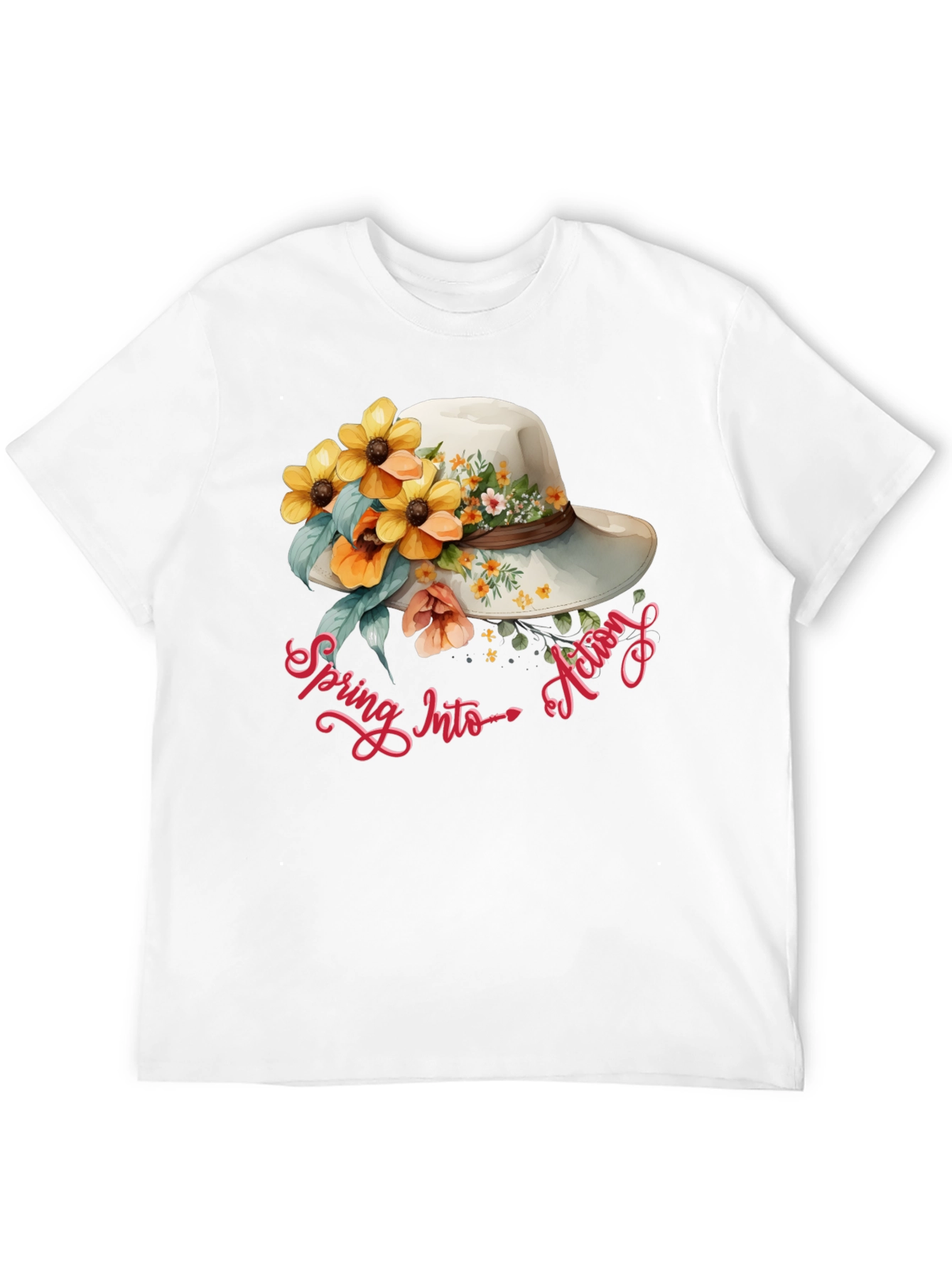 Floral Hat Spring Into Action Graphic Tee