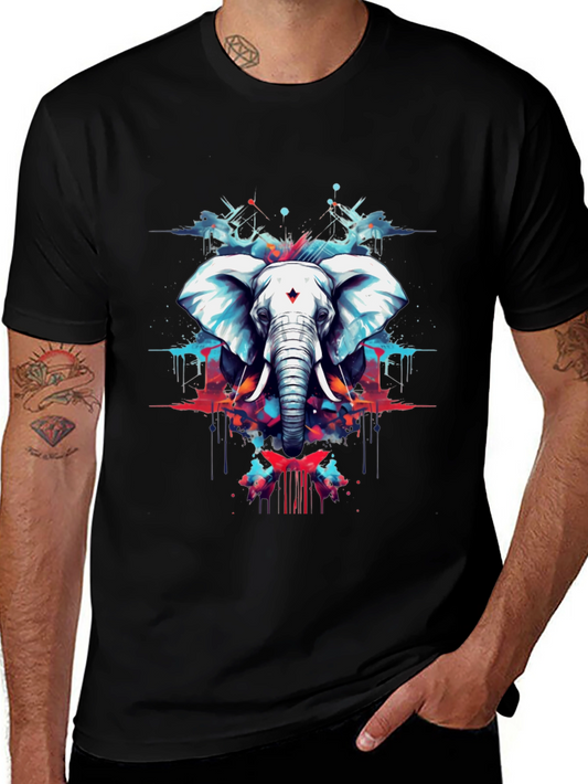 Elephant Art Black T-Shirt - Mens Graphic Tee