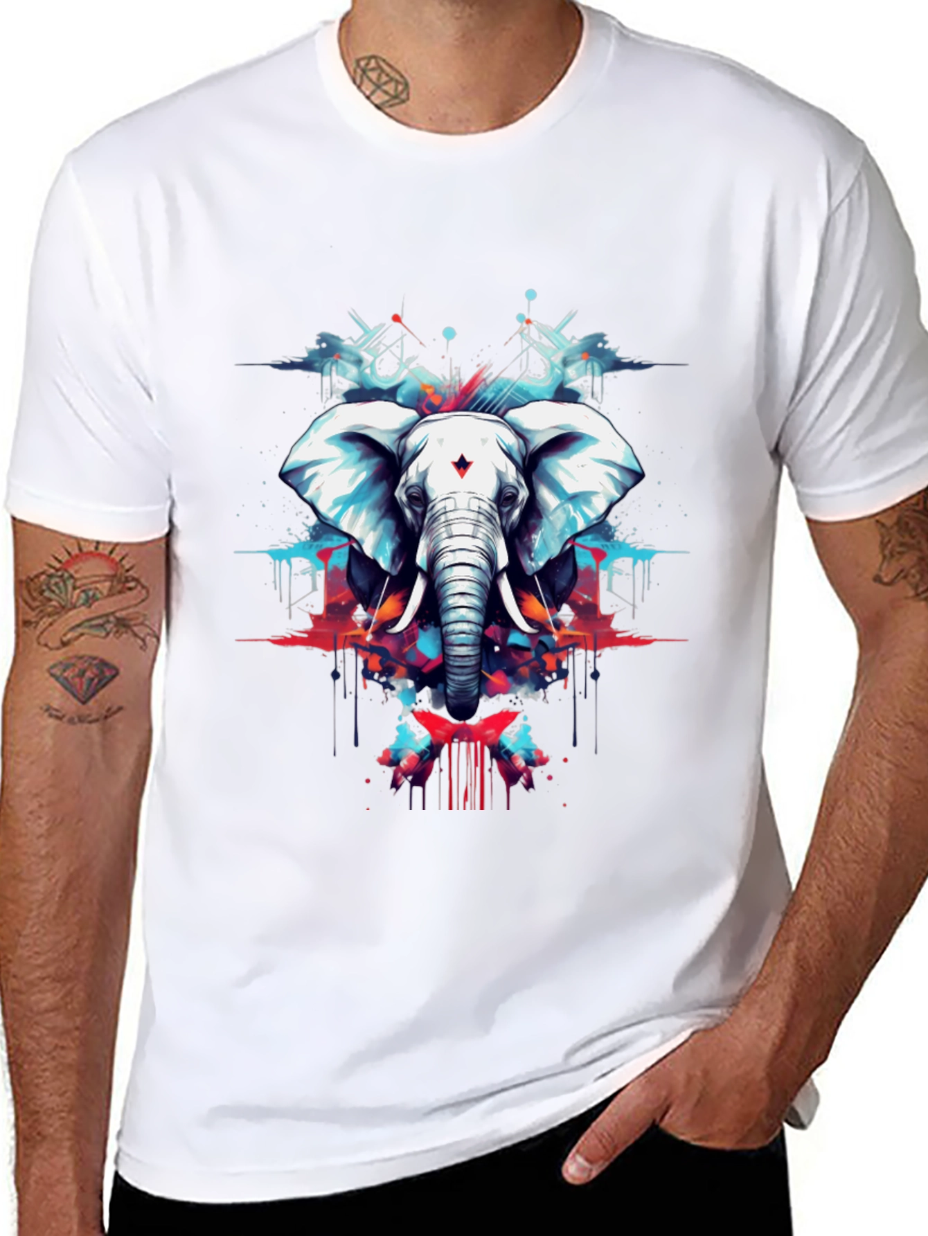 Elephant Art Black T-Shirt - Mens Graphic Tee
