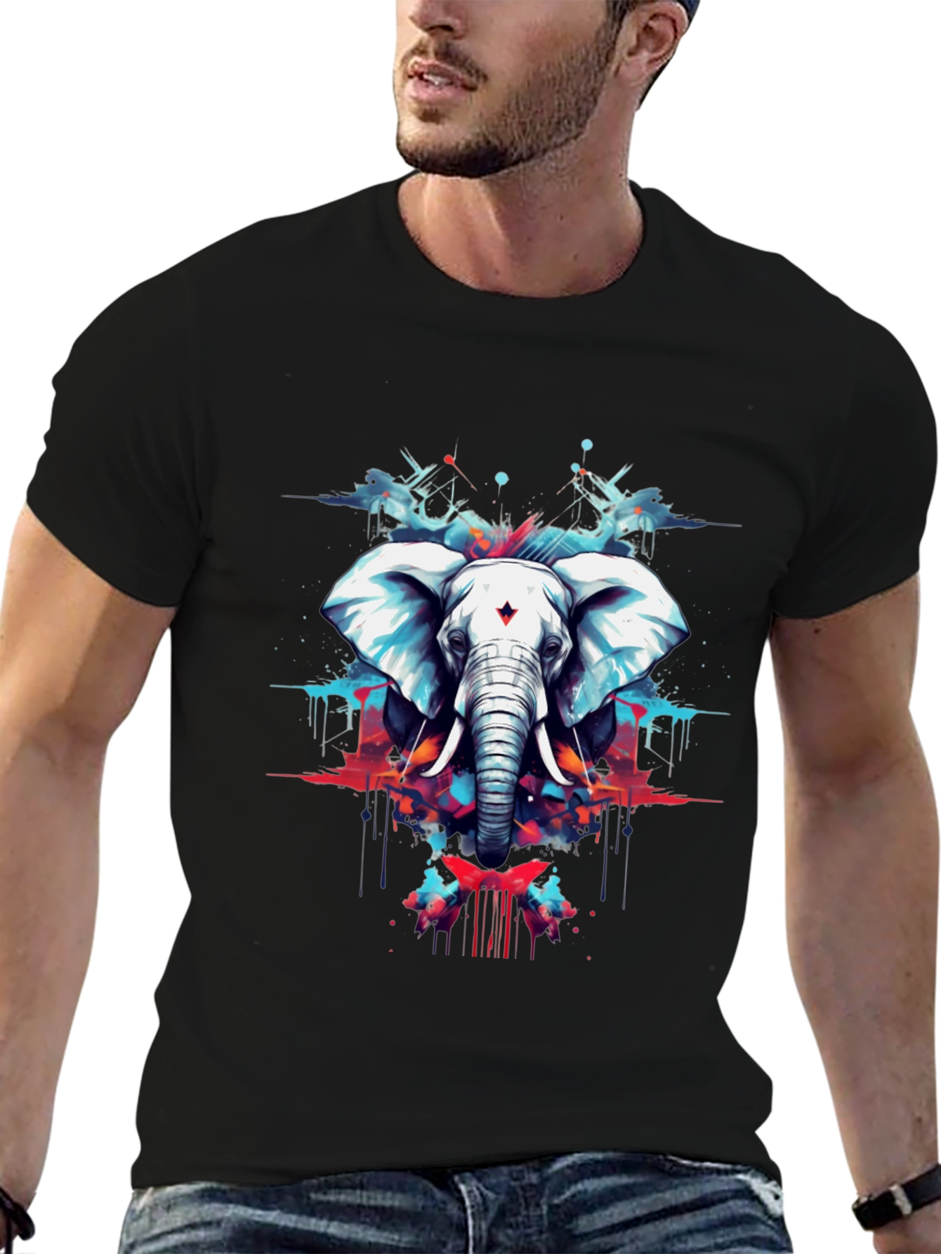 Elephant Art Black T-Shirt - Mens Graphic Tee